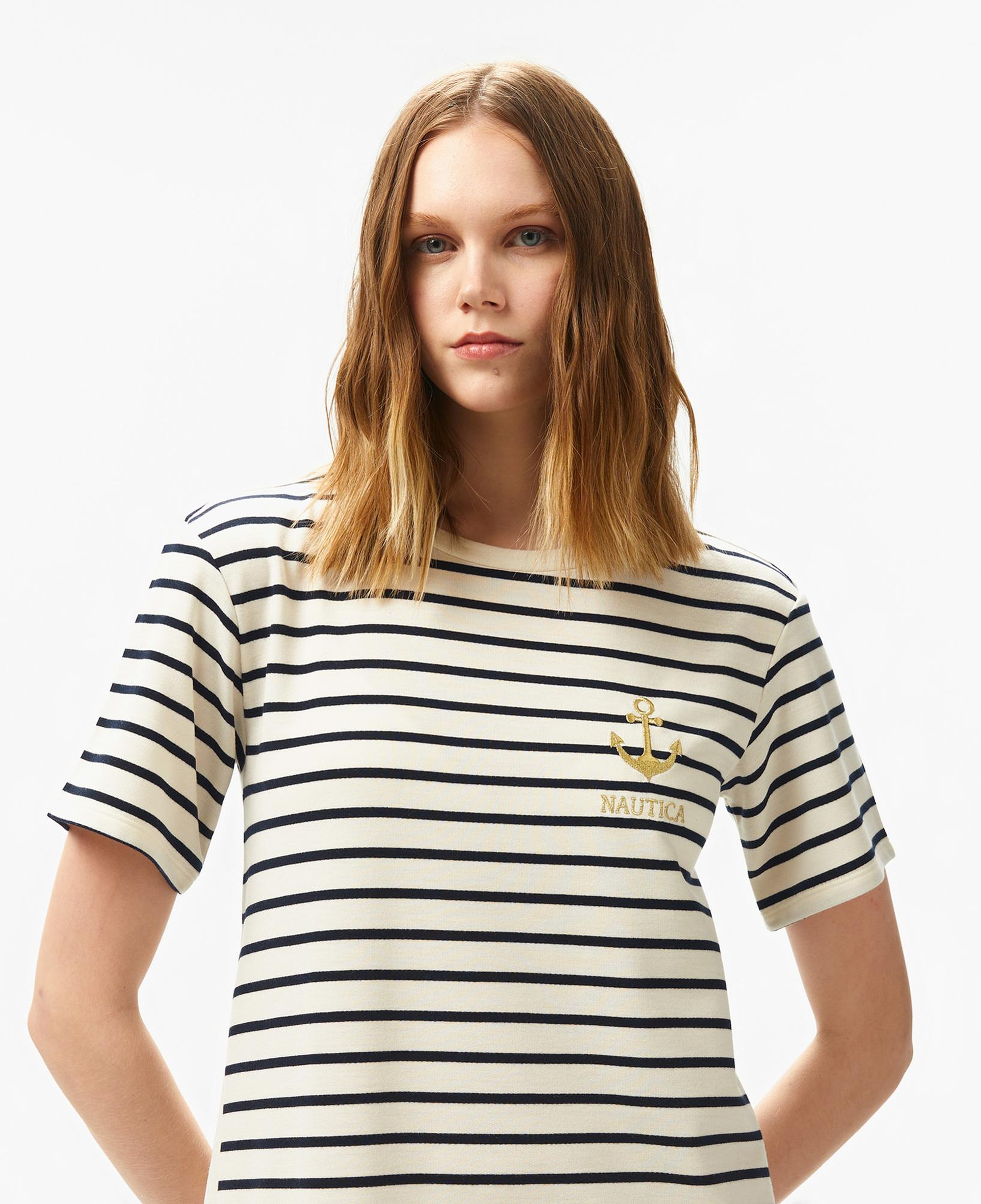 Nautica Kadın Krem Rengi Regular Fit Çizgili Elbise