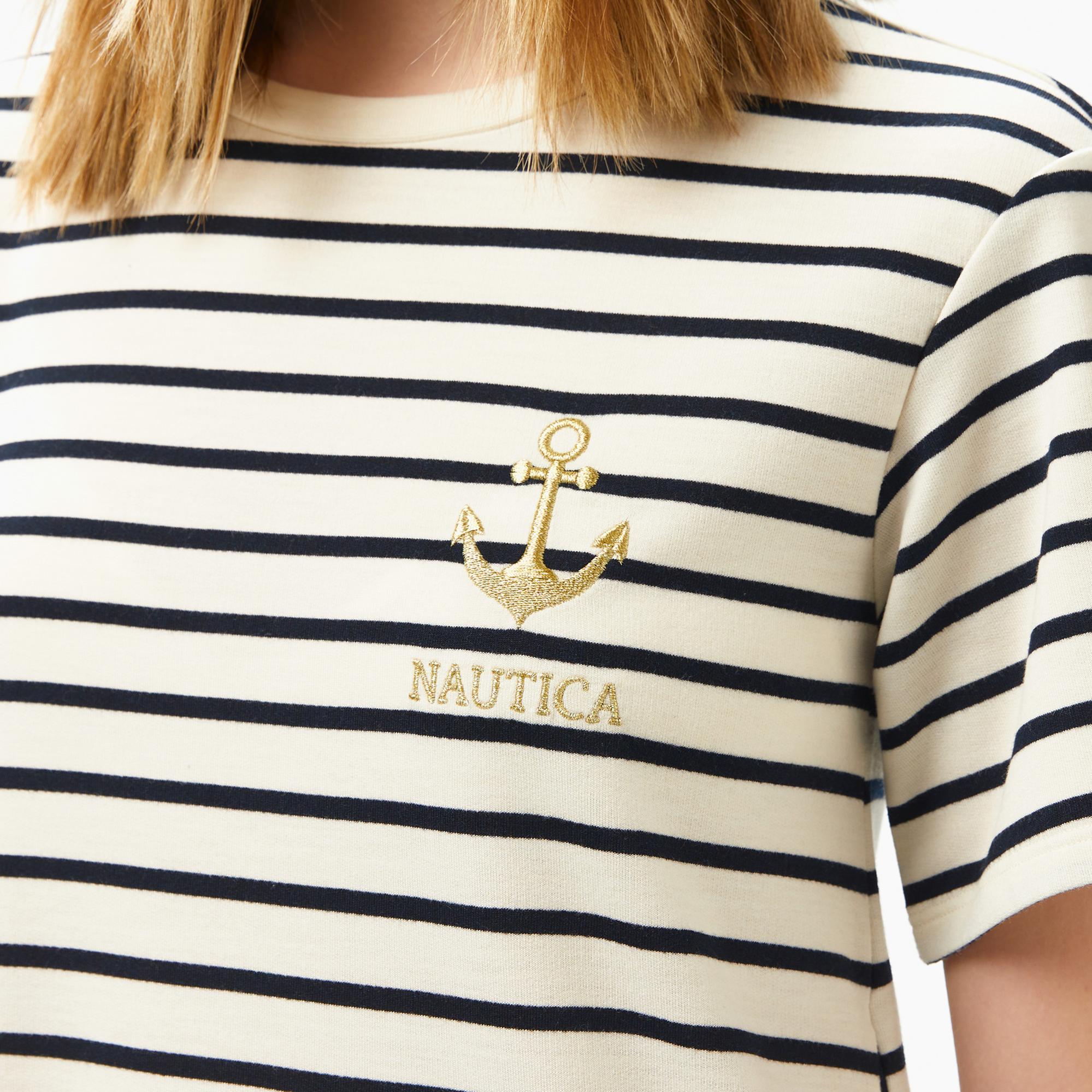 Nautica Kadın Krem Rengi Regular Fit Çizgili Elbise