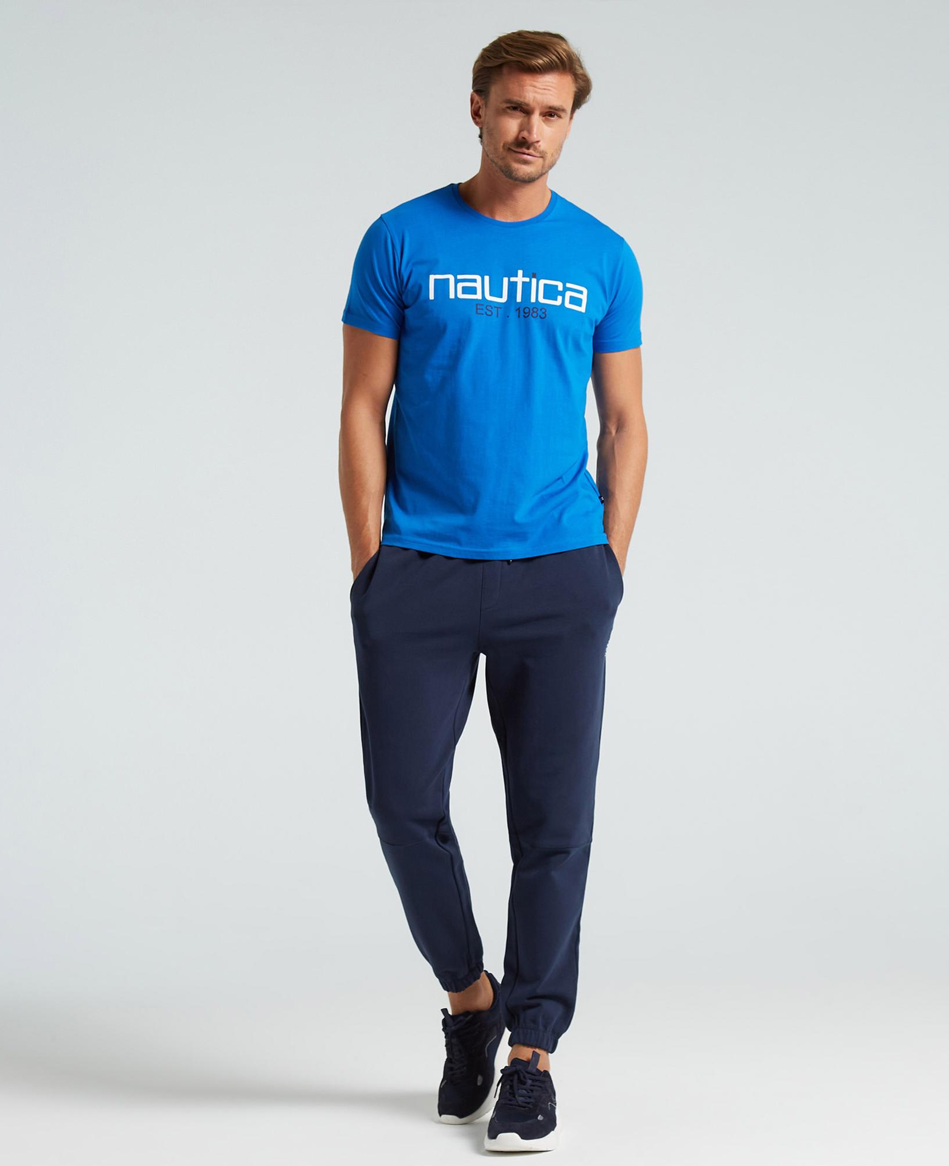 Nautica Erkek Mavi Standart Fit Desenli T-Shirt