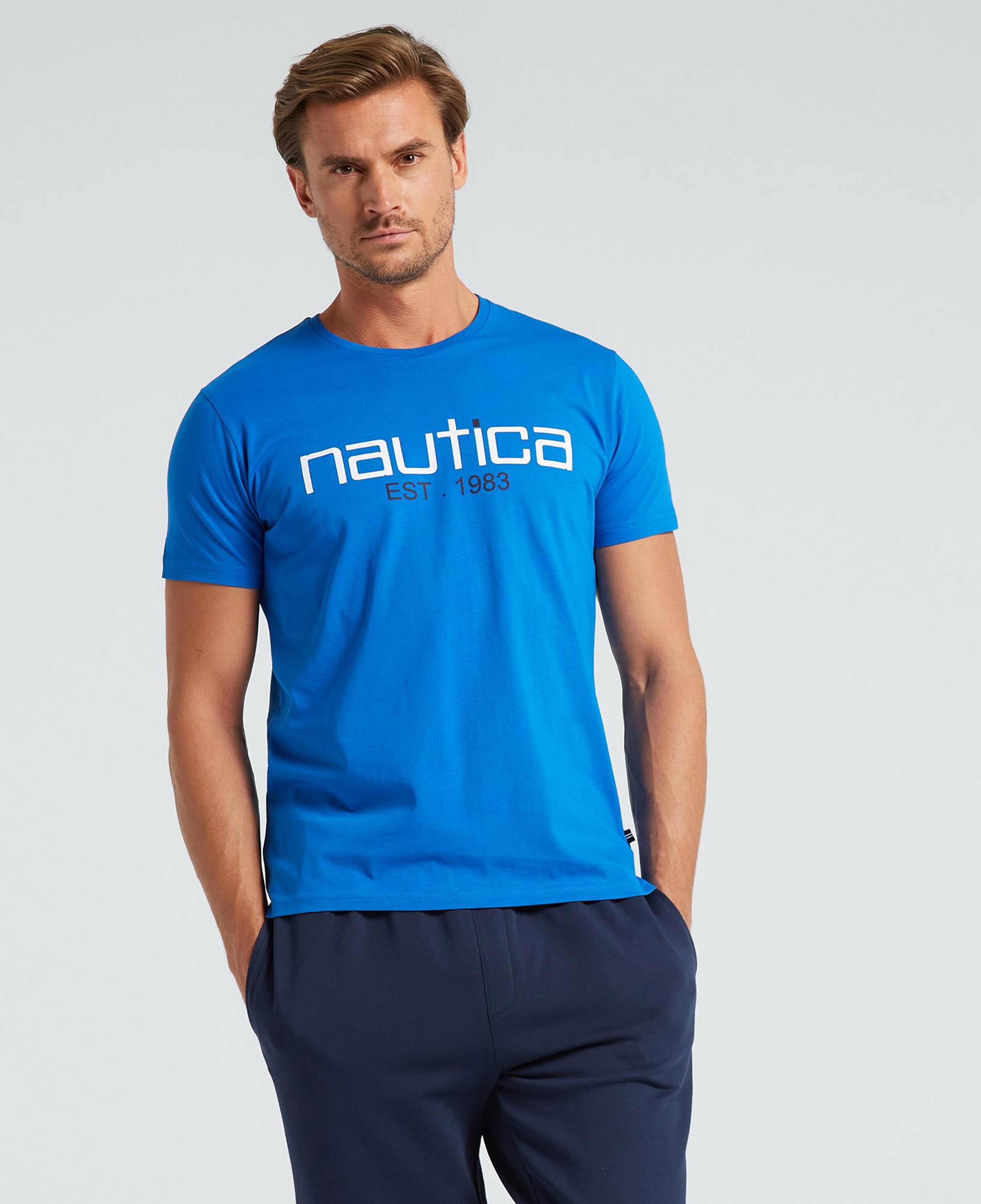 Nautica Erkek Mavi Standart Fit Desenli T-Shirt