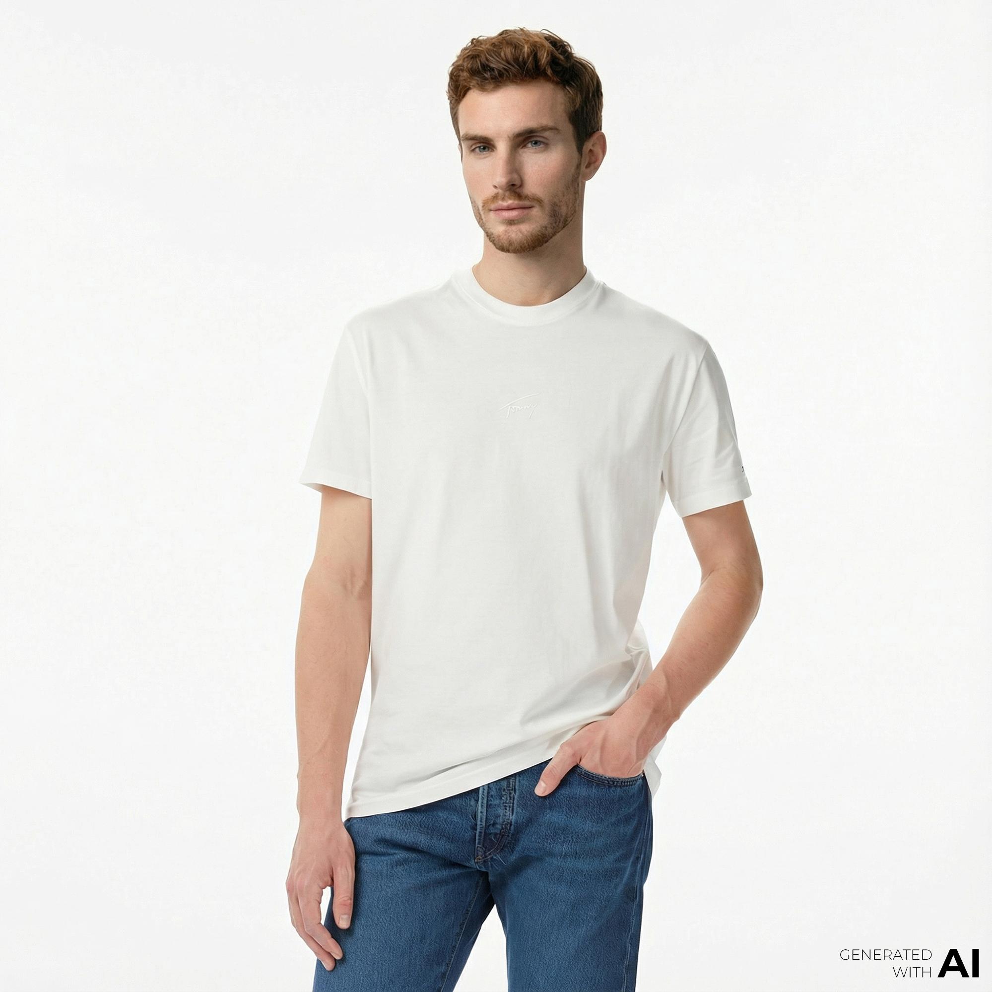 Tommy Jeans Regular Tonal Signature Erkek Beyaz T-Shirt