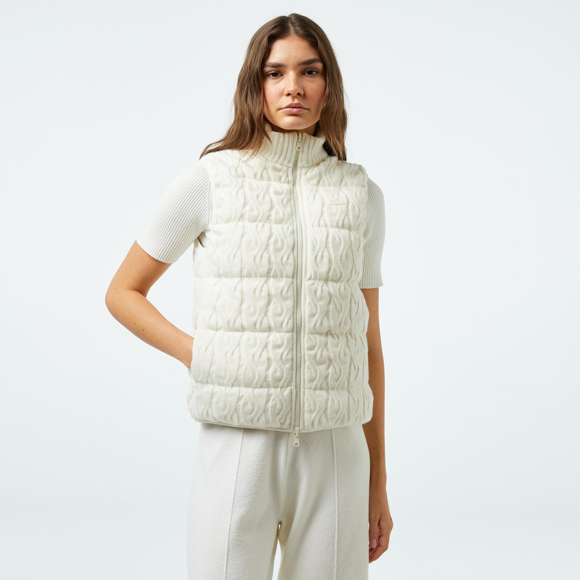 Lacoste Kadın Kapitone Regular Fit Dik Yaka Çift Taraflı Beyaz Yelek