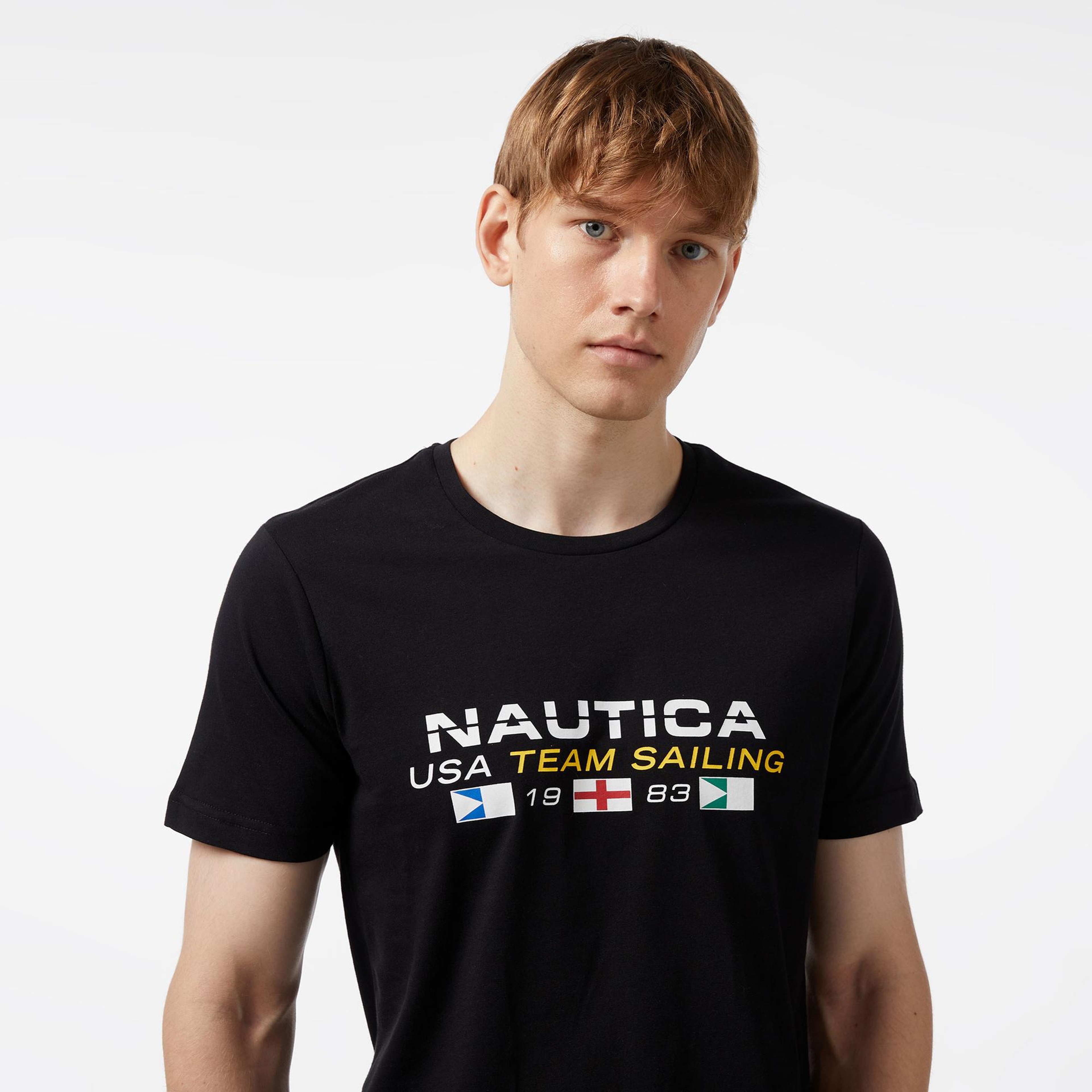Nautica Erkek Siyah Standart Fit Kısa Kollu Baskılı T-Shirt