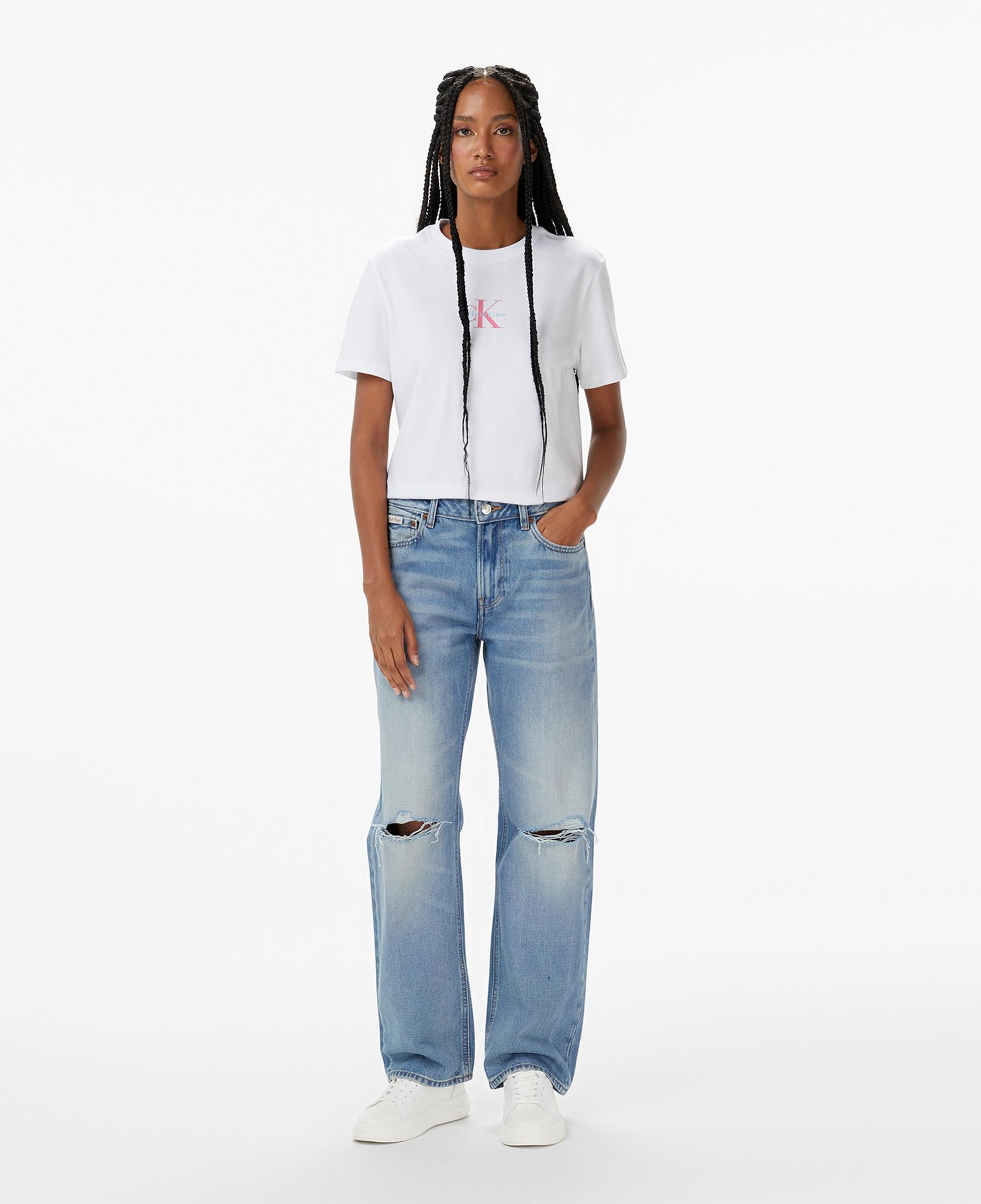 Calvin Klein Classic Logo Kadın Beyaz T-Shirt