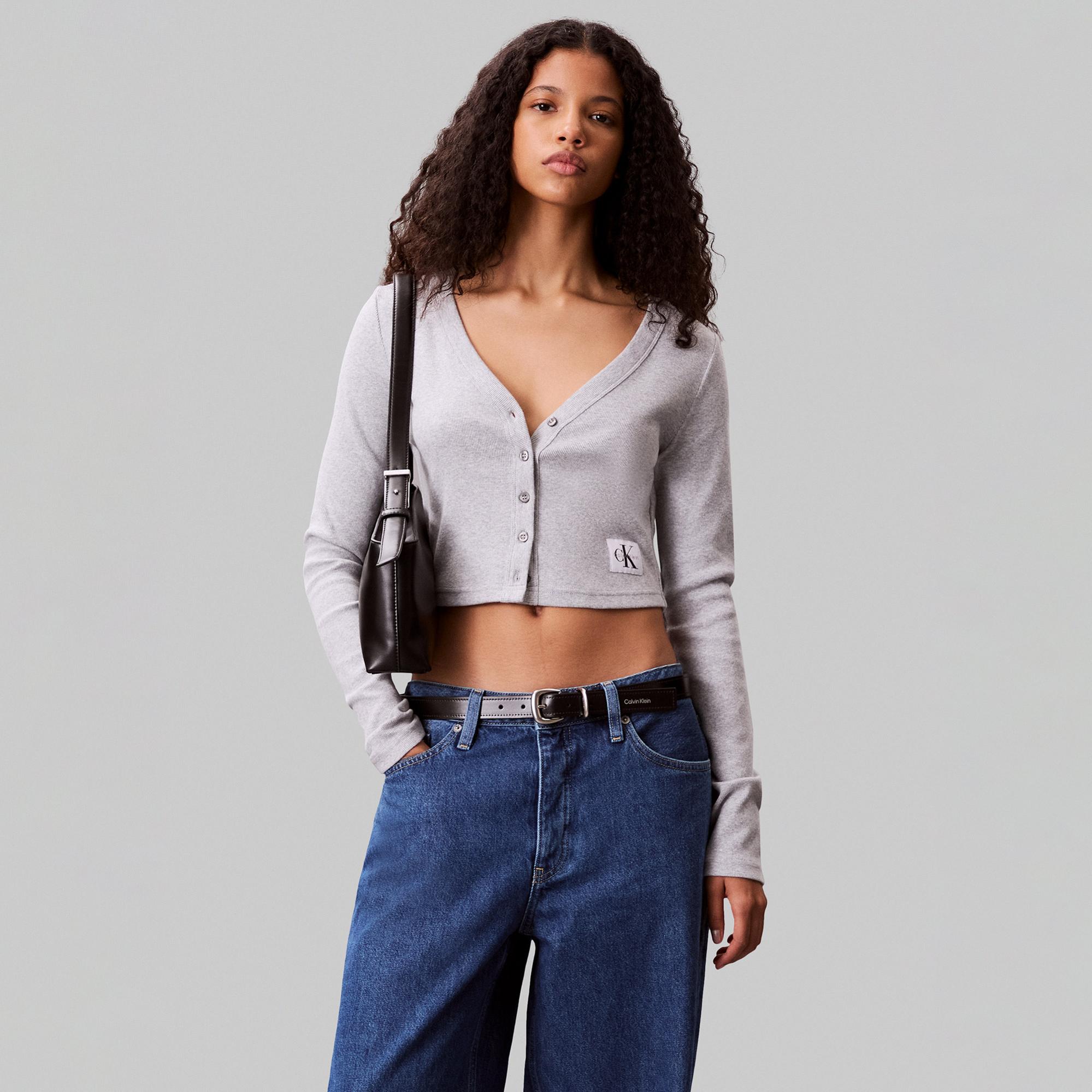 Calvin Klein Woven Label Kadın Gri Triko