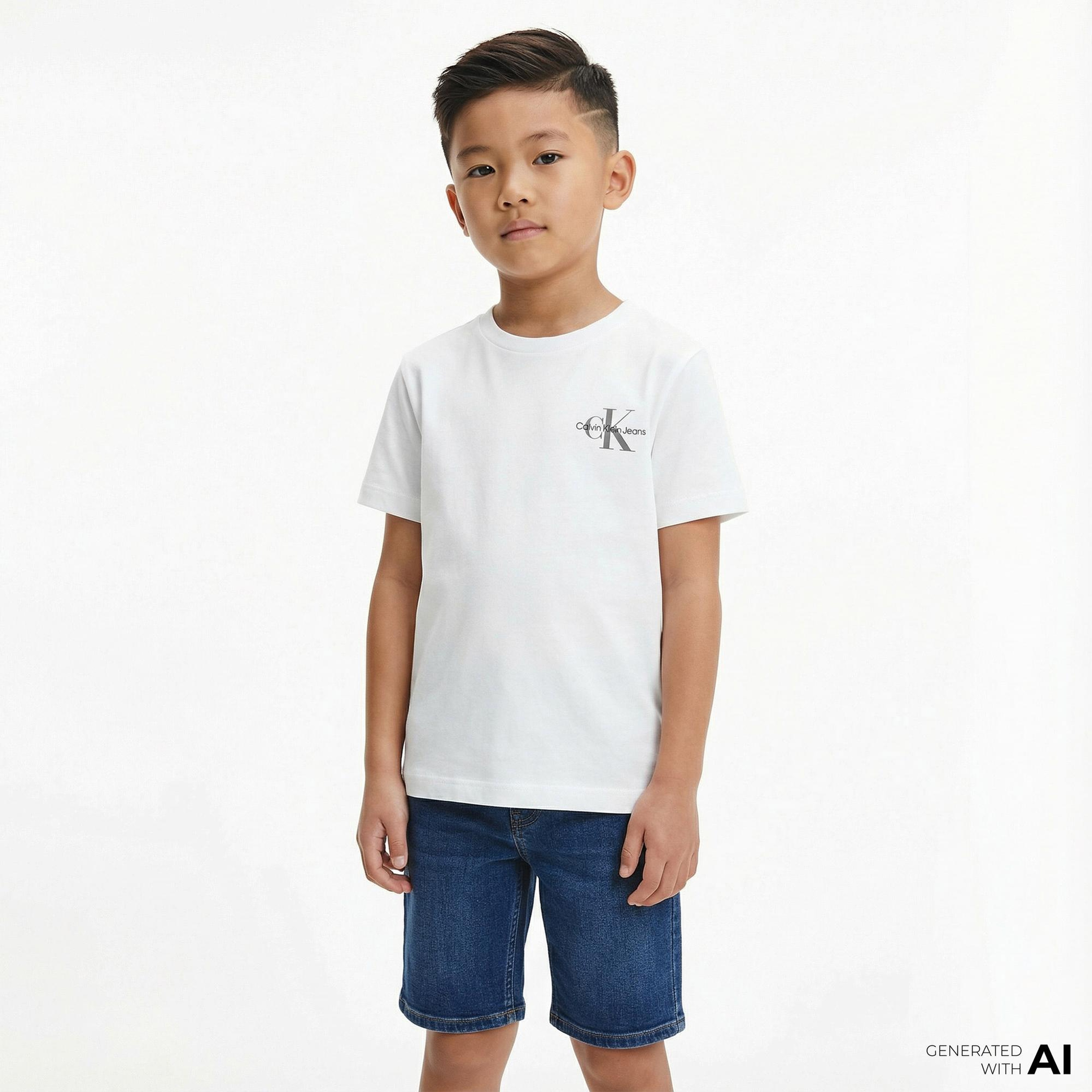 Calvin Klein Jeans Chest Monogram Çocuk Beyaz T-Shirt