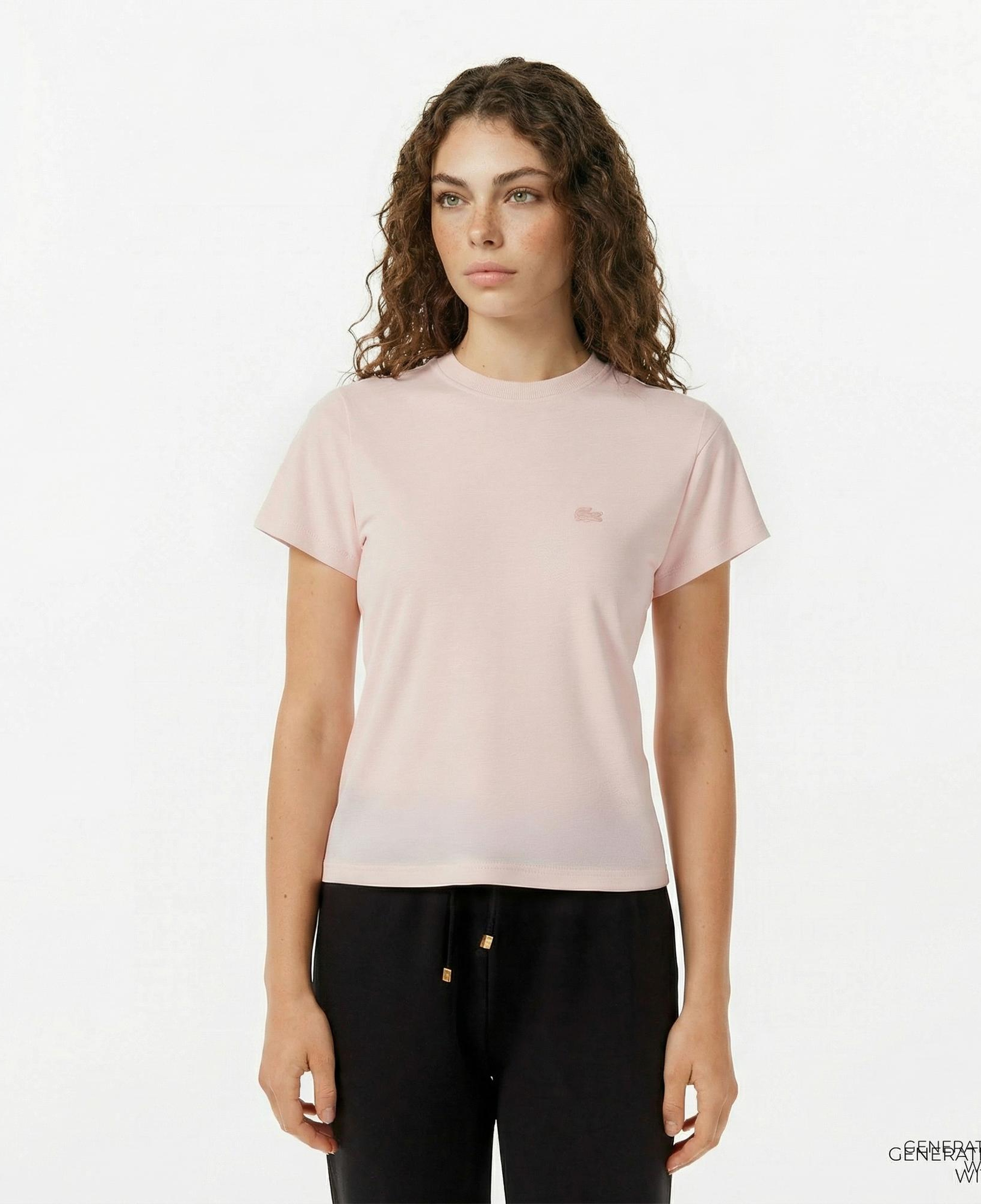 Lacoste Kadın Loose Fit Bisiklet Yaka Pembe T-Shirt