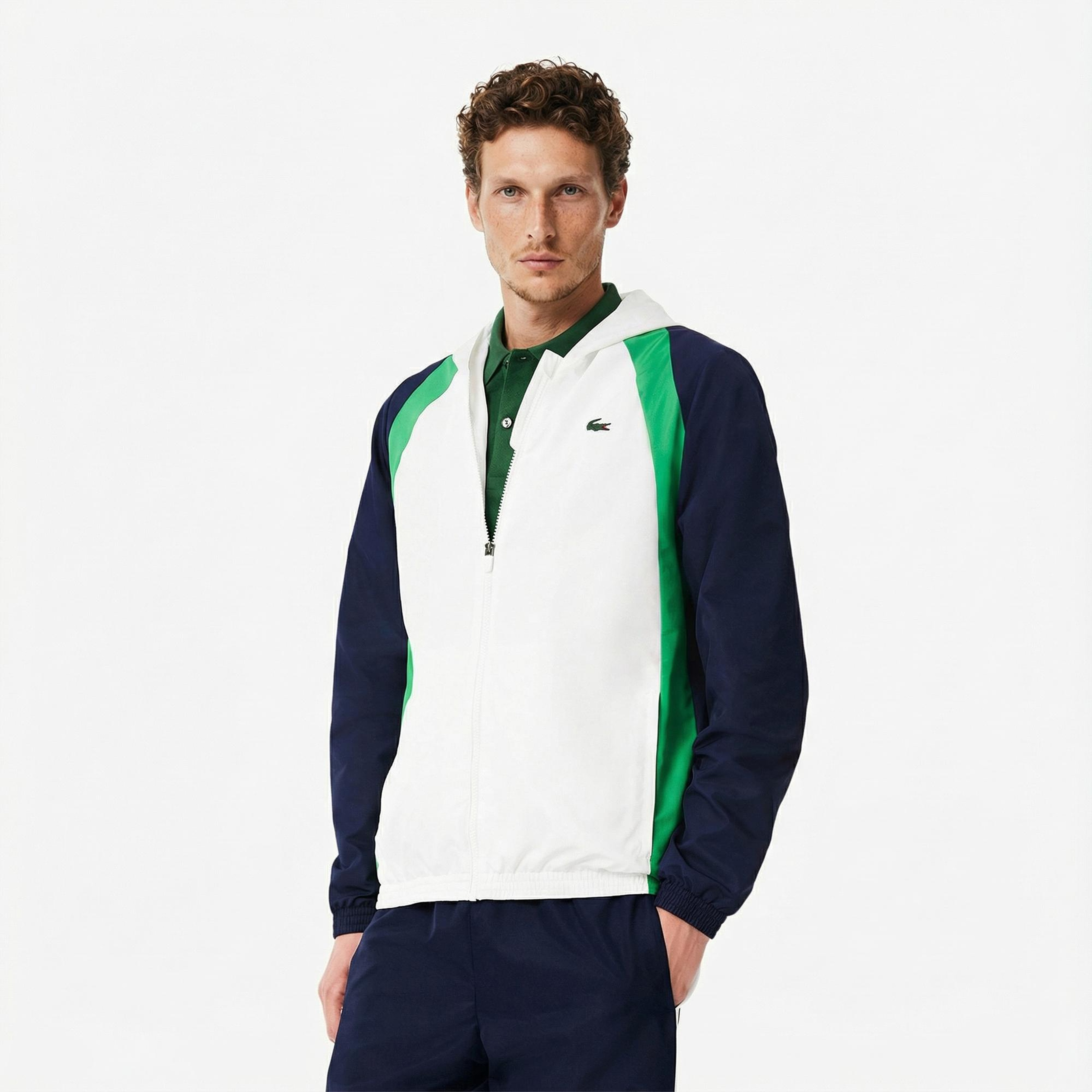 Lacoste Erkek Regular Fit Kapüşonlu Renk Bloklu Beyaz Eşofman Takımı