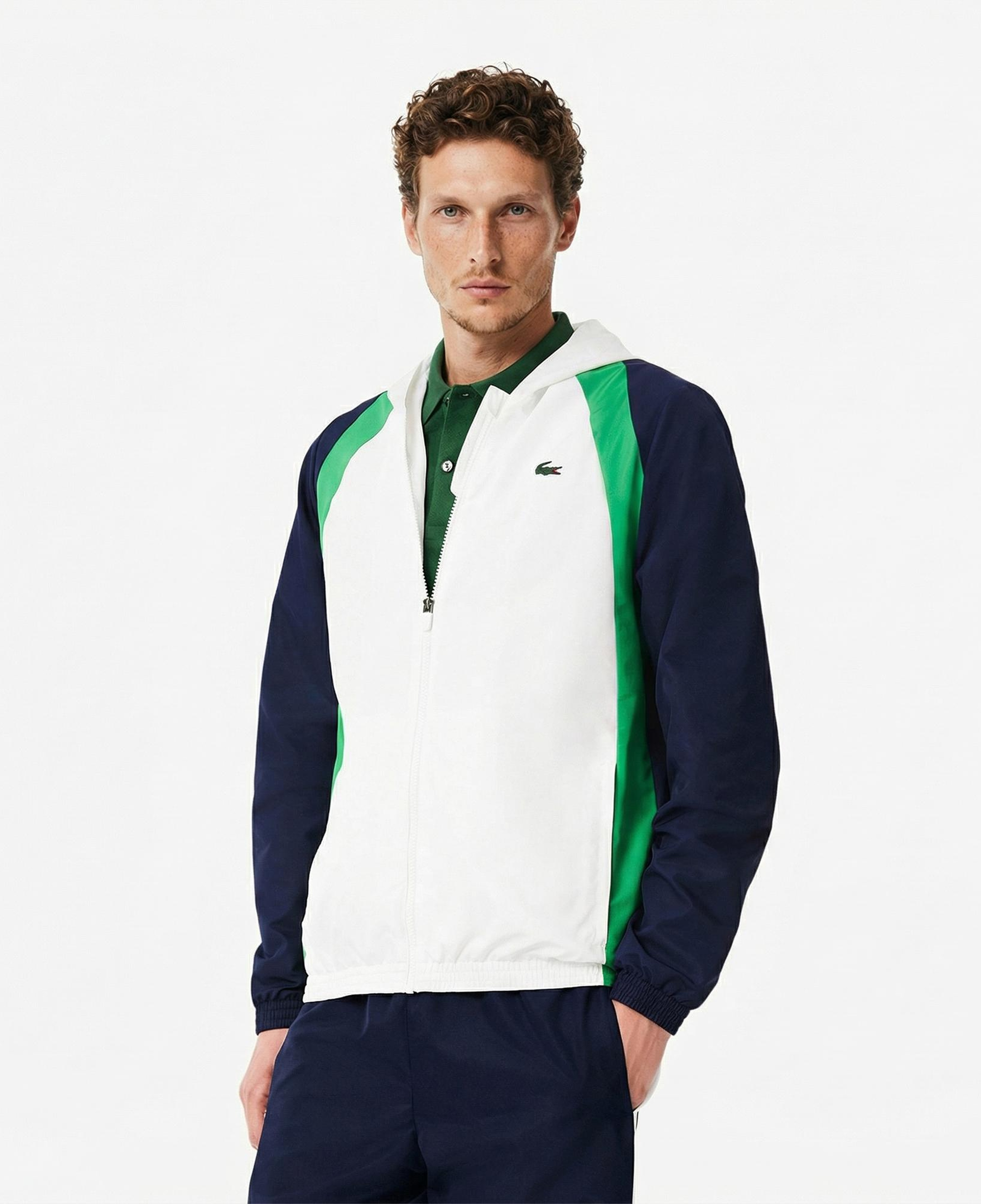 Lacoste Erkek Regular Fit Kapüşonlu Renk Bloklu Beyaz Eşofman Takımı