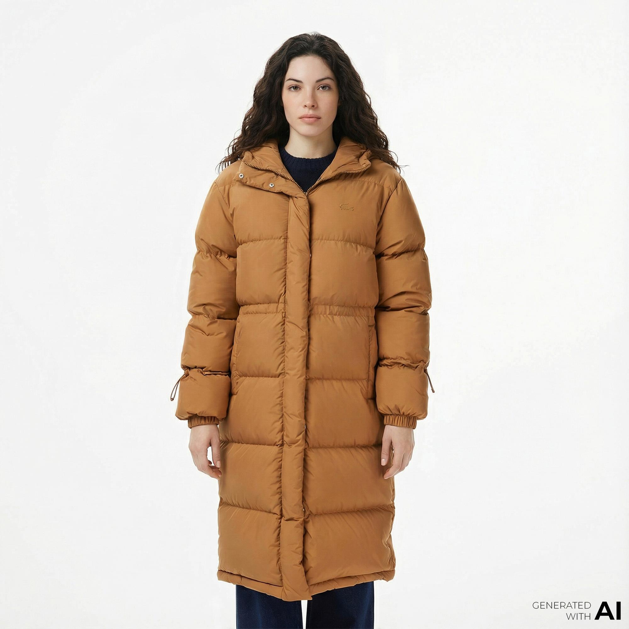 Lacoste Kadın Kapüşonlu Açık Kahverengi Mont