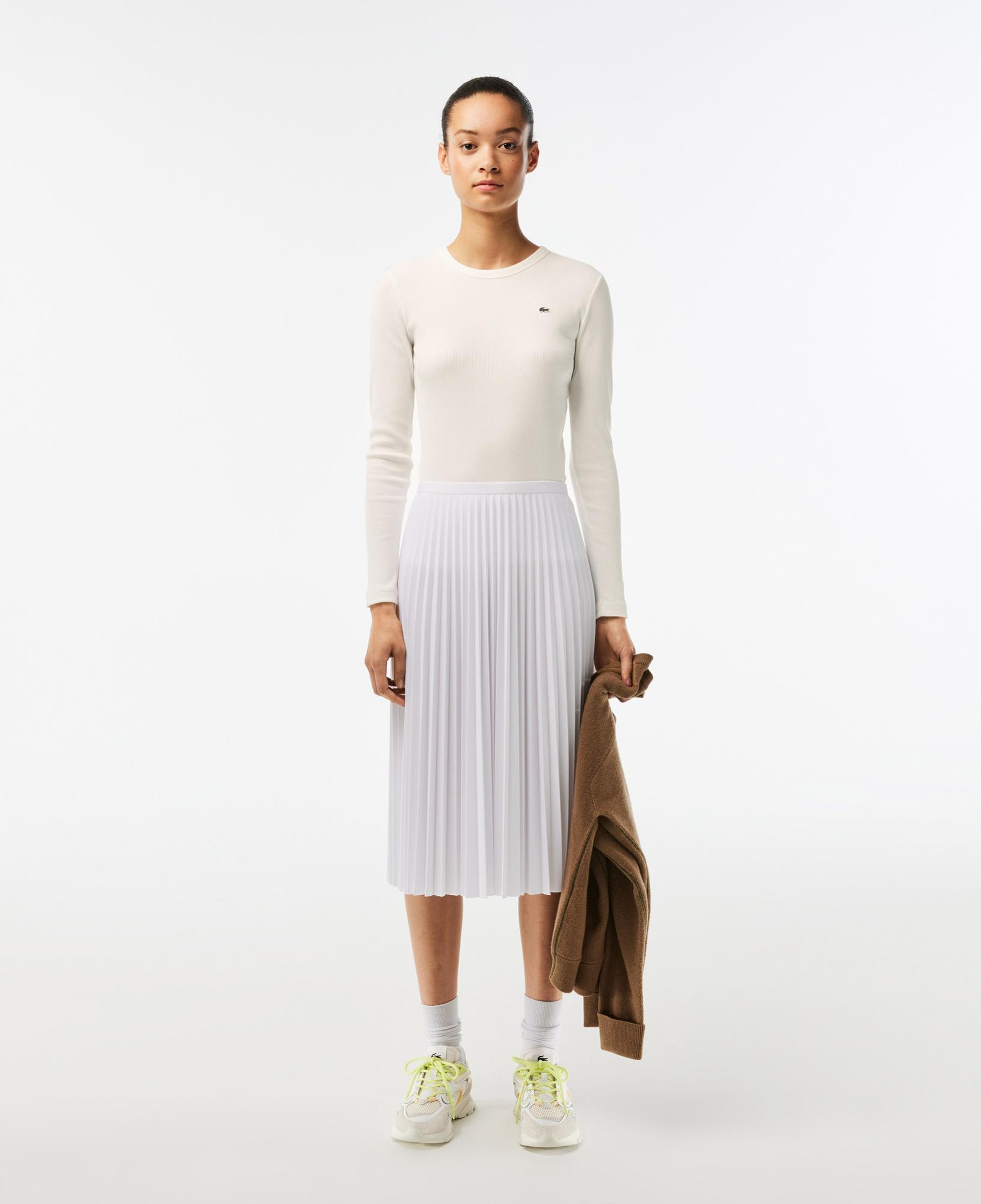 Lacoste Kadın Slim Fit Uzun Kollu Bisiklet Yaka Beyaz T-Shirt