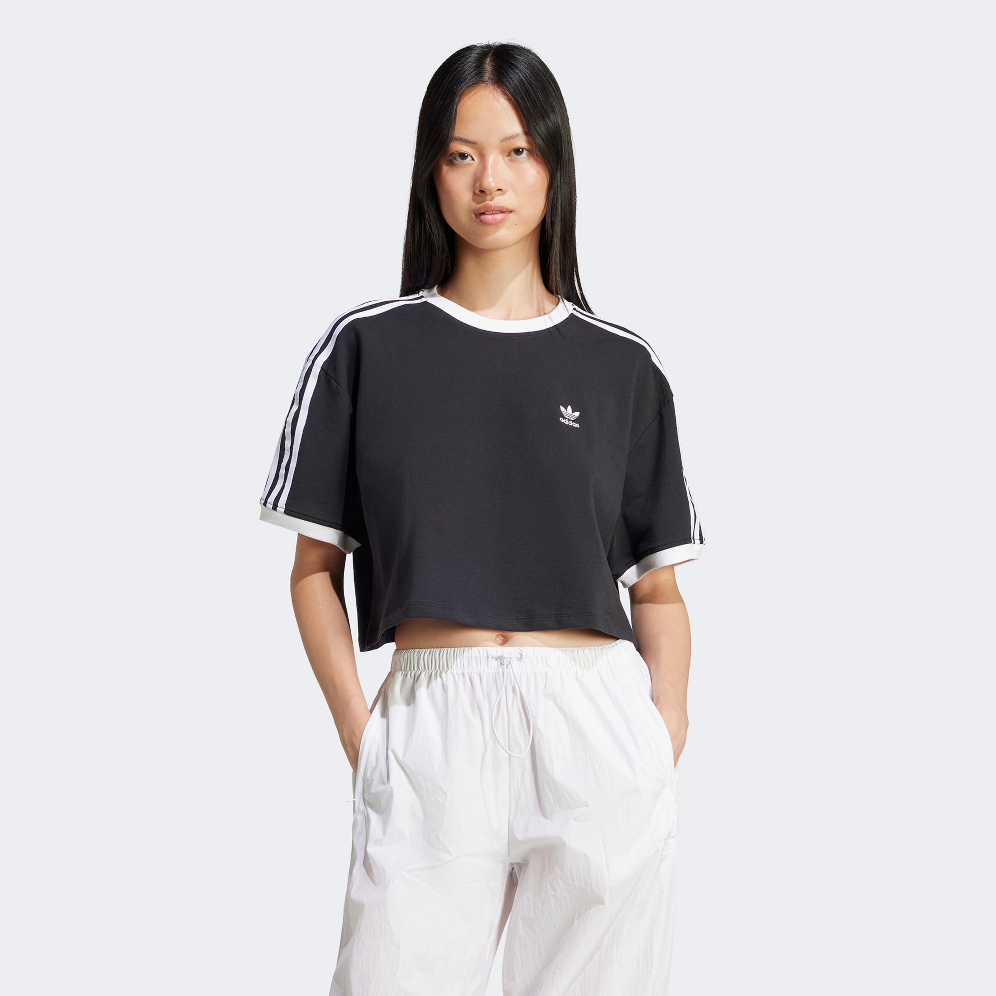 adidas Adicolor 3 Stripe Loose Kadın Siyah T-Shirt