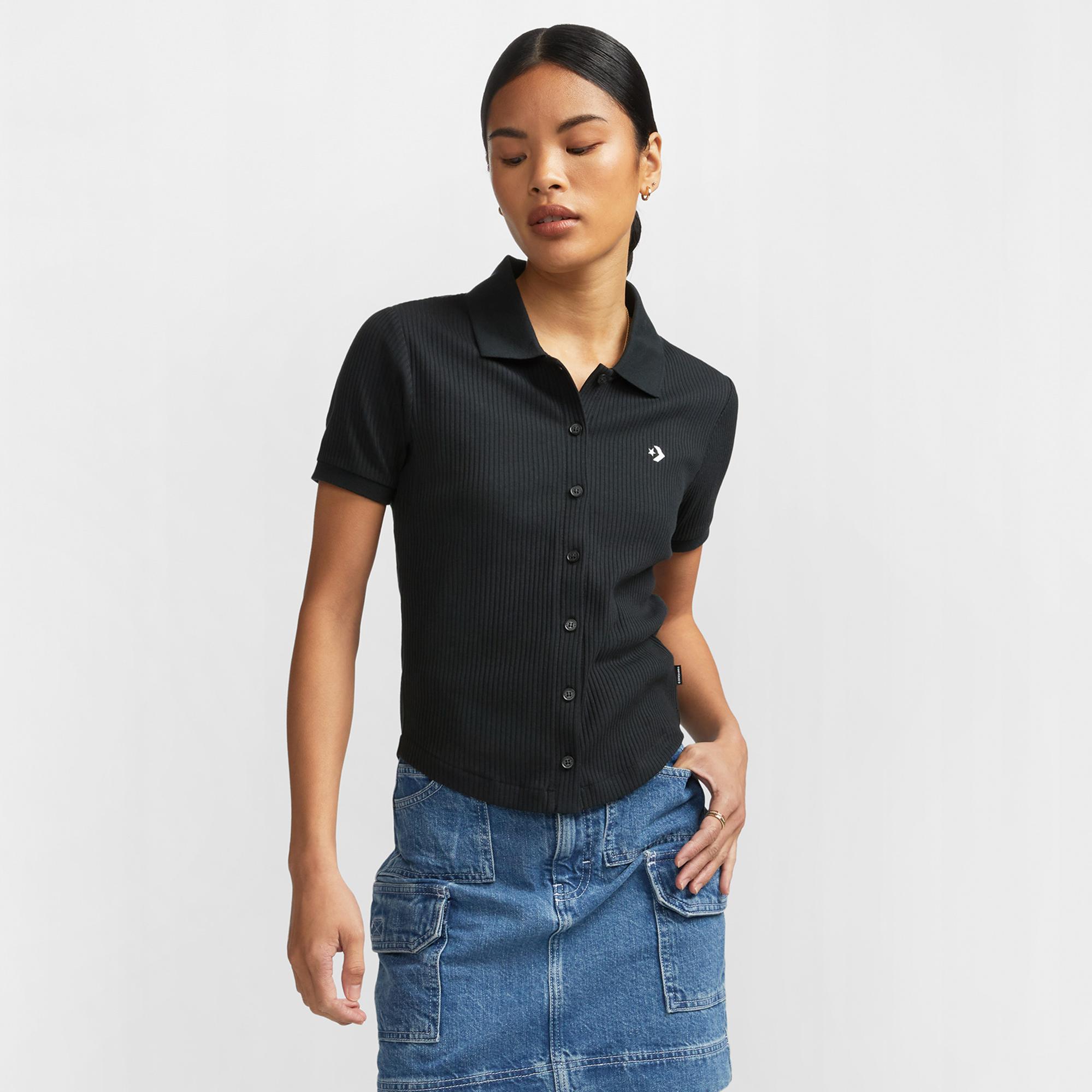 Converse Slim Fit Kadın Siyah Polo