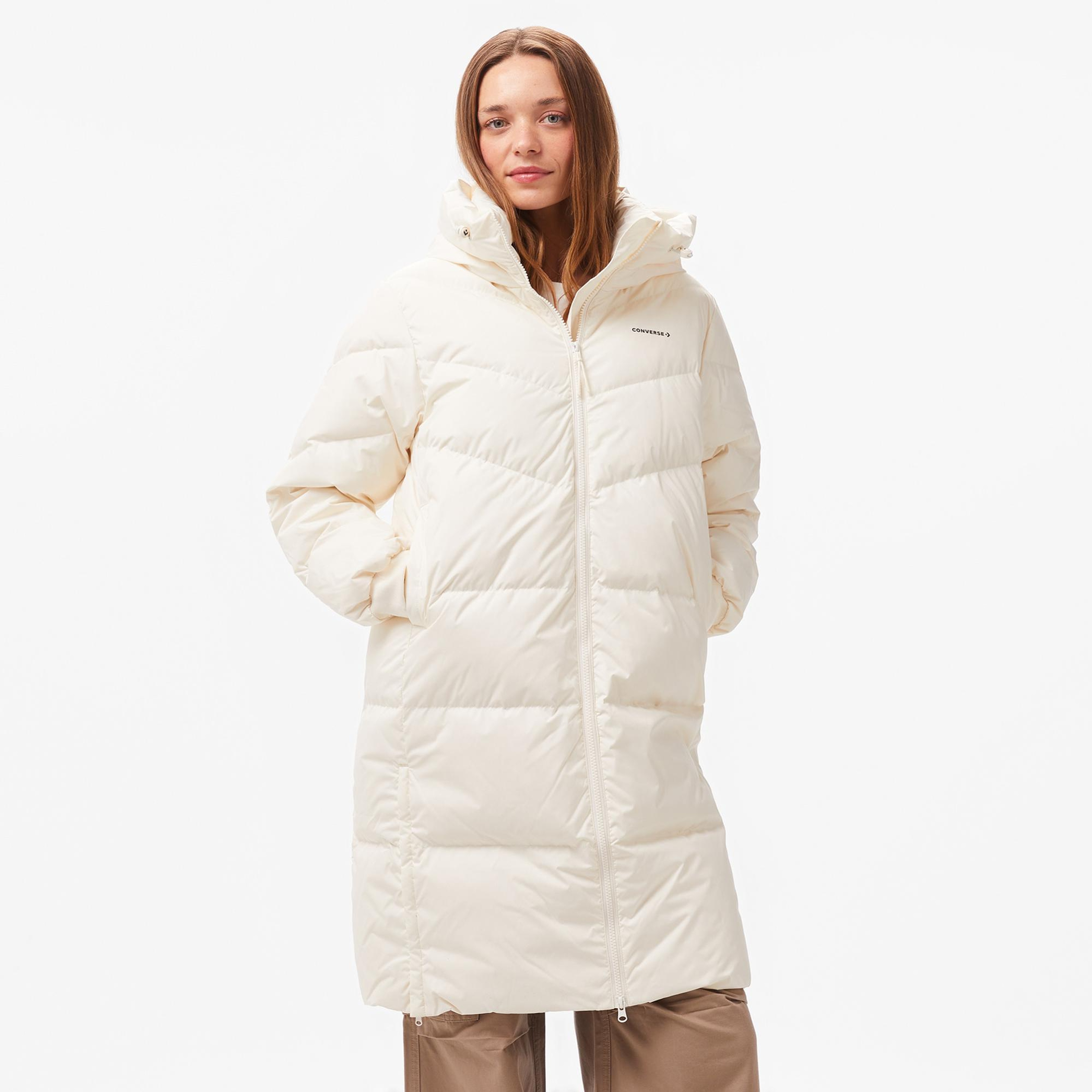 Converse Kadın Kapüşonlu Krem Şişme Mont