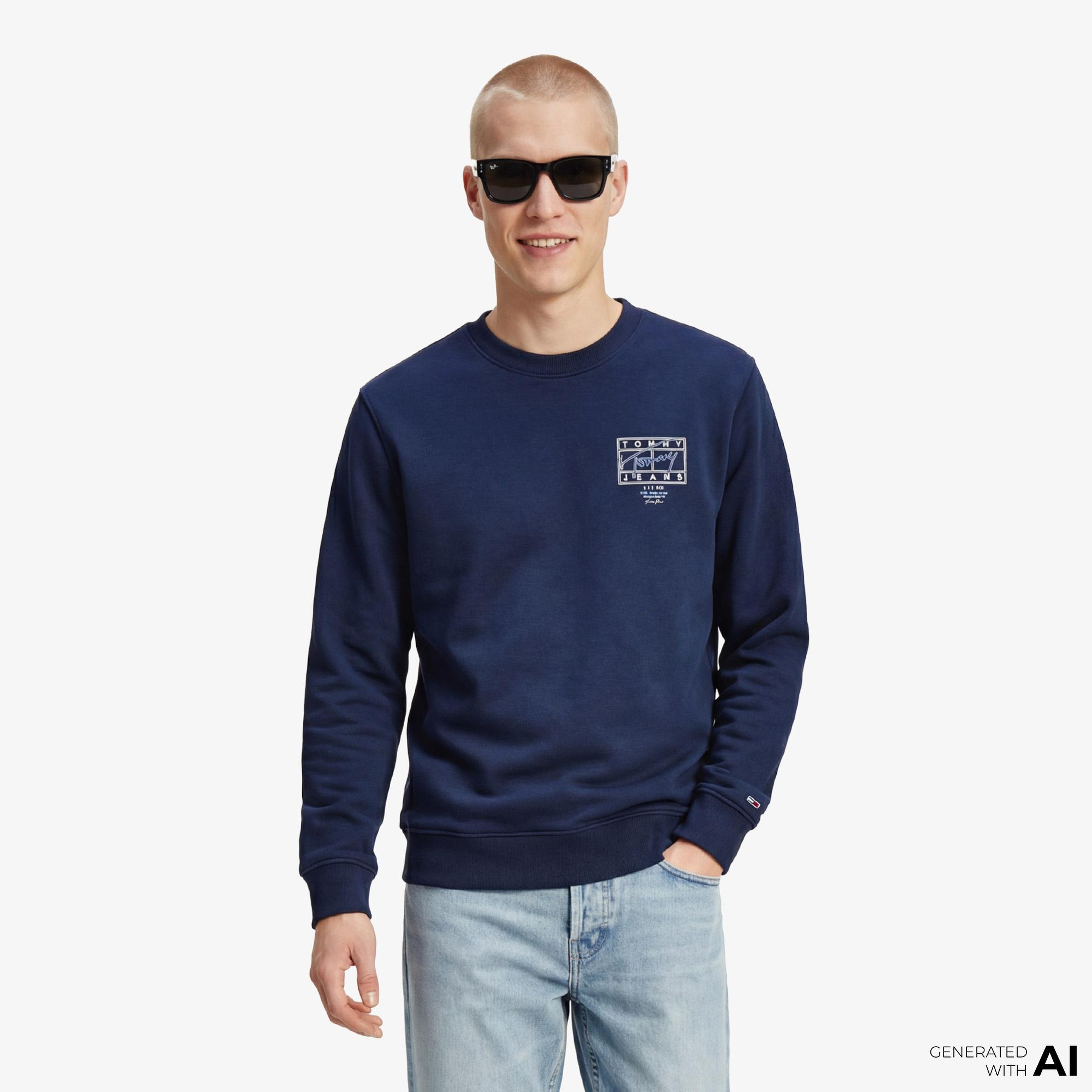 Tommy Hilfiger Signature Erkek Lacivert Sweatshirt