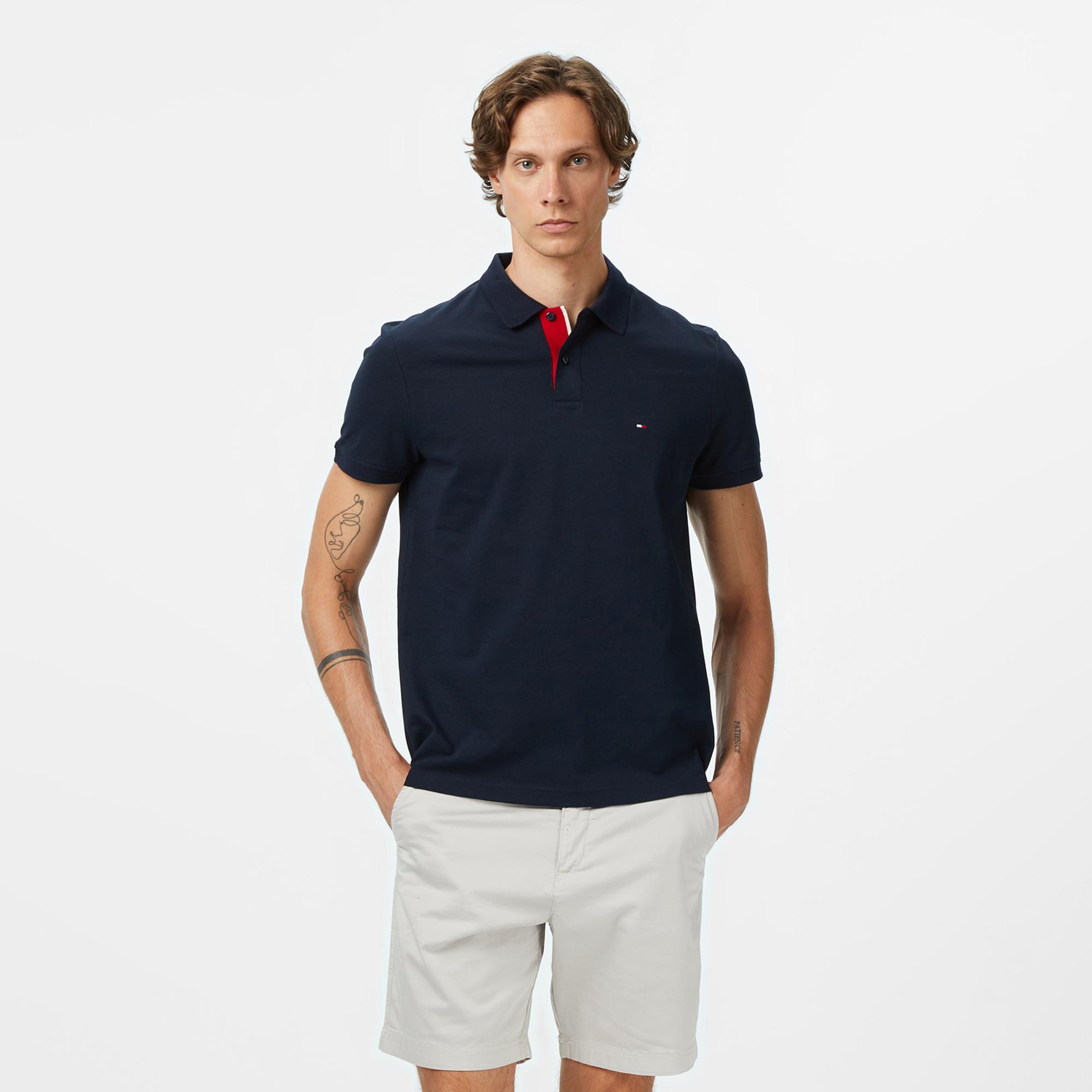 Tommy Hilfiger Contrast Collar Erkek Lacivert Polo Yaka T-Shirt