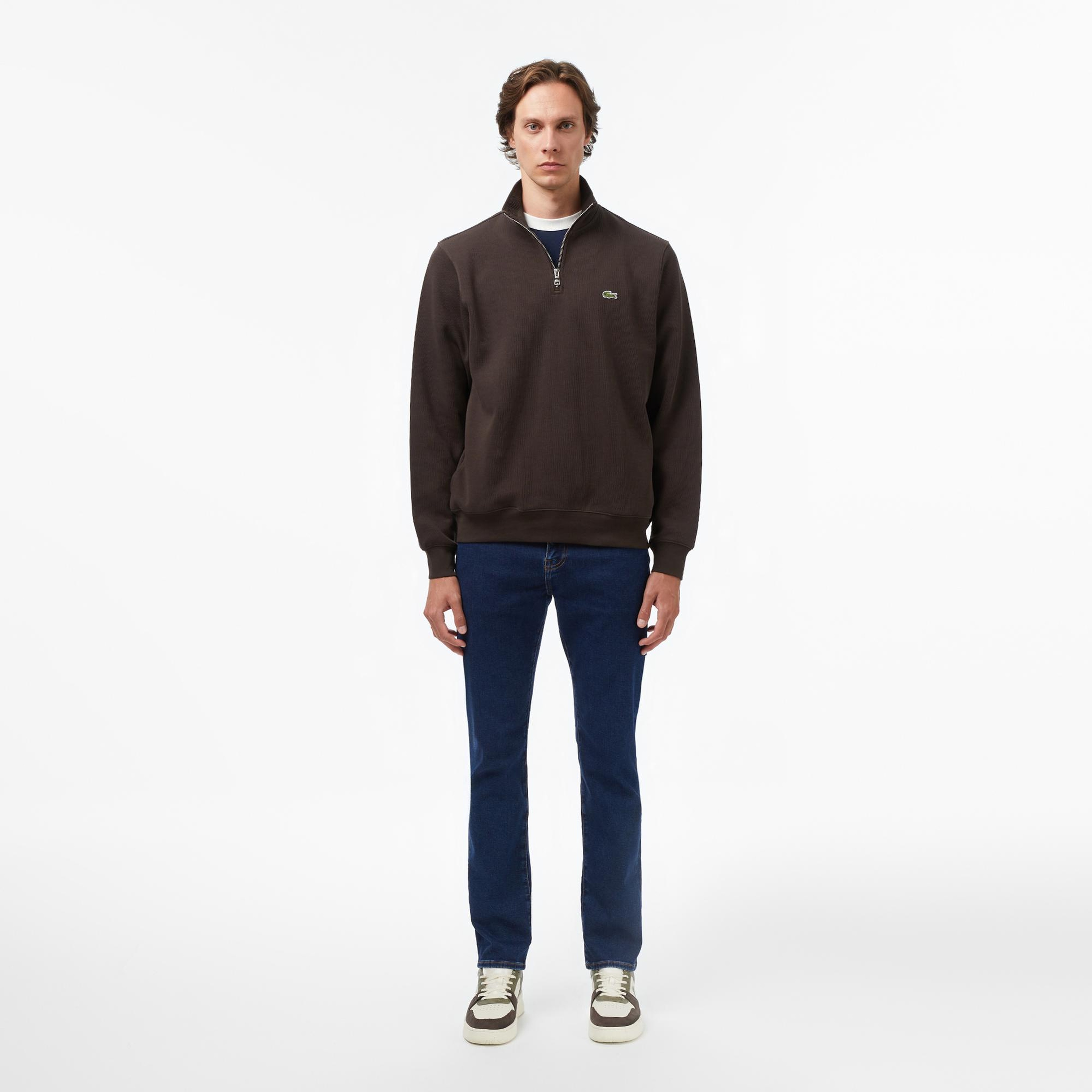 Lacoste Erkek Classic Fit Yarım Fermuarlı Kahverengi Sweatshirt