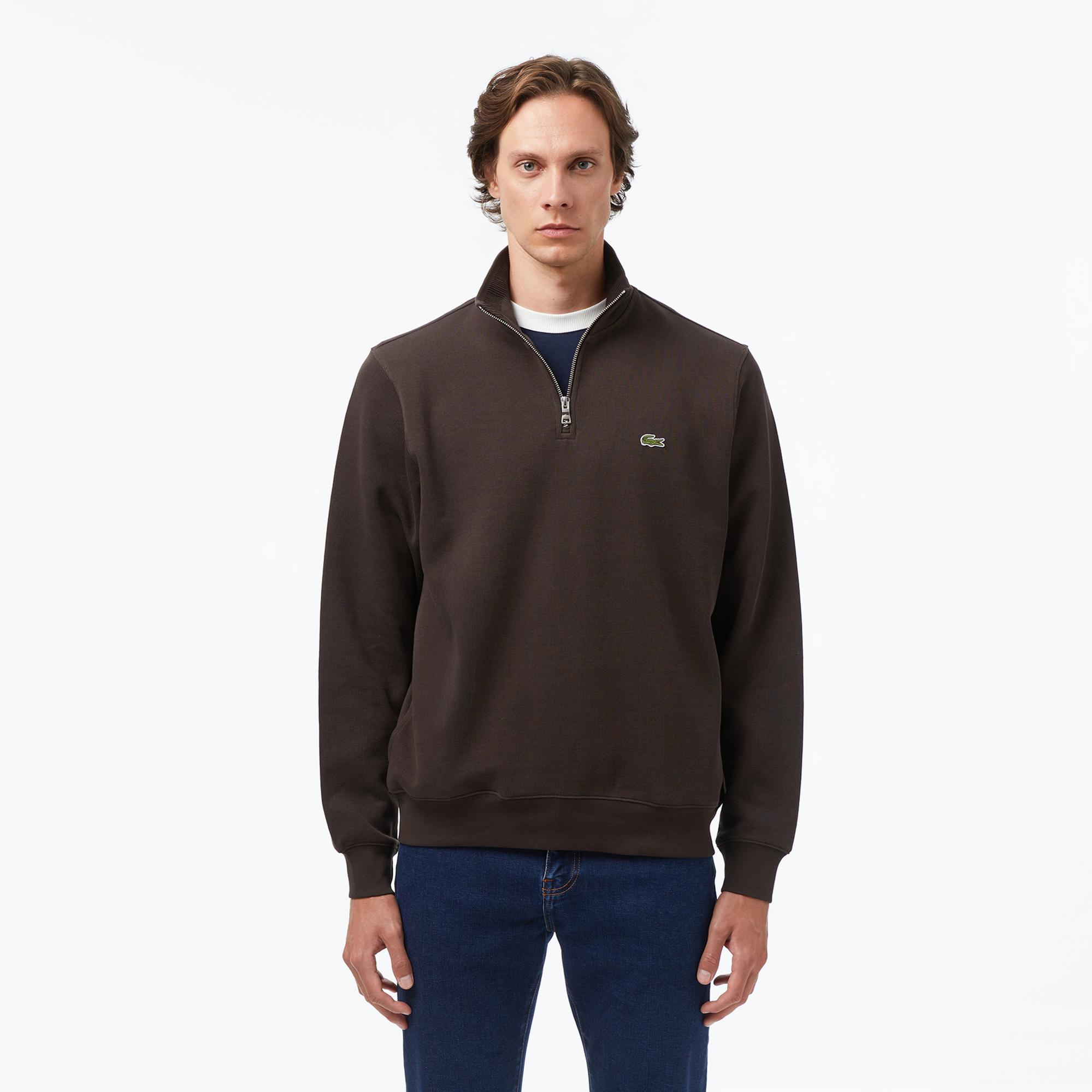 Lacoste Erkek Classic Fit Yarım Fermuarlı Kahverengi Sweatshirt