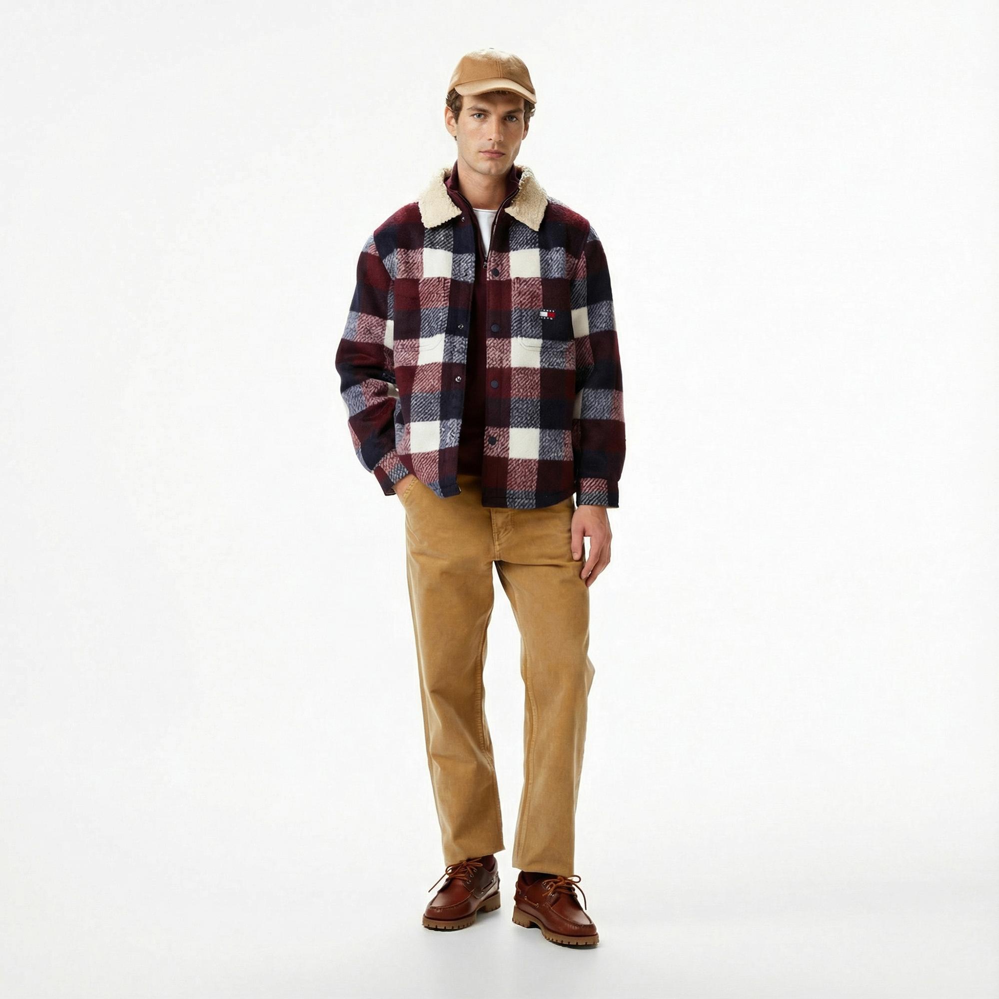 Tommy Jeans Check Teddy Overshirt Erkek Mavi Gömlek