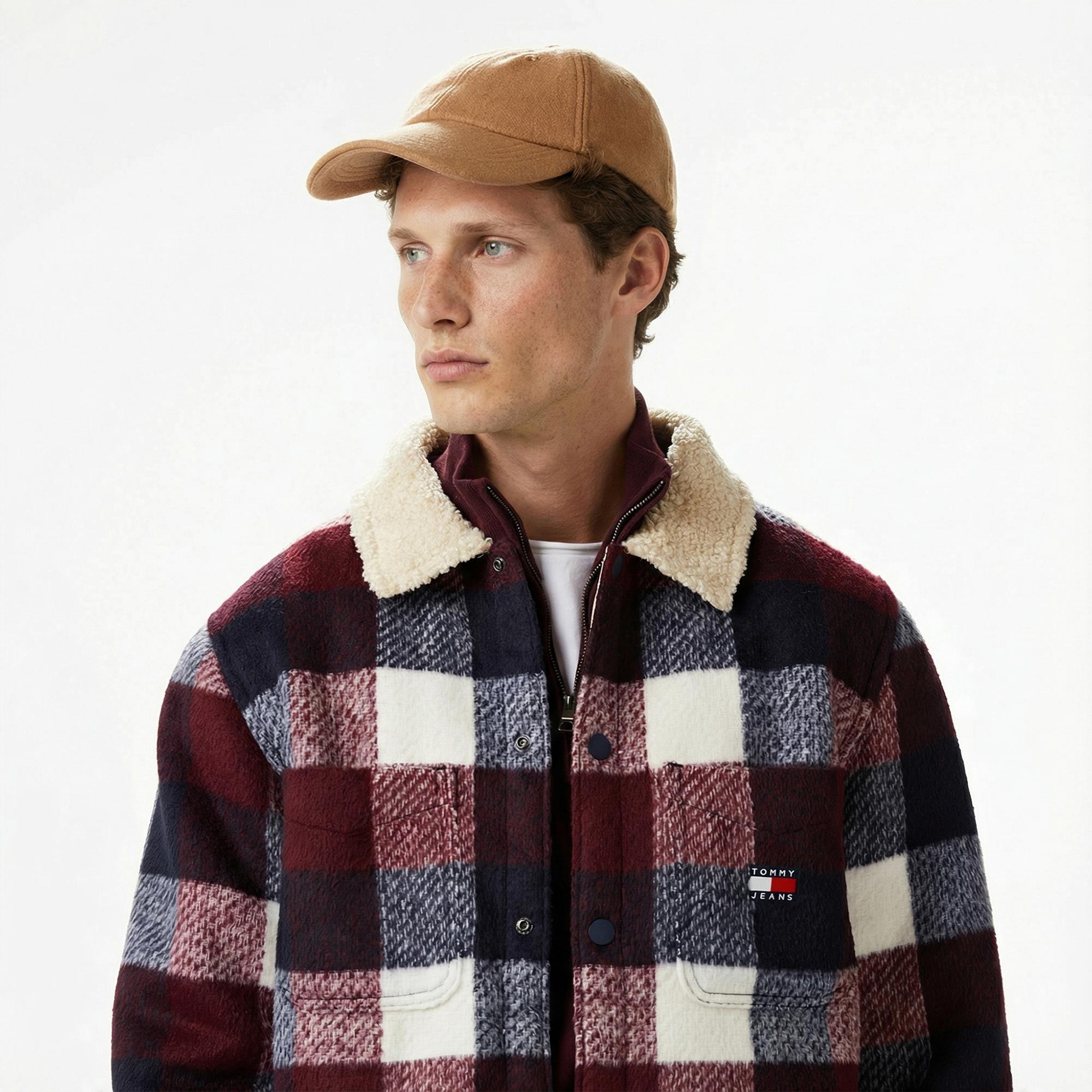 Tommy Jeans Check Teddy Overshirt Erkek Mavi Gömlek