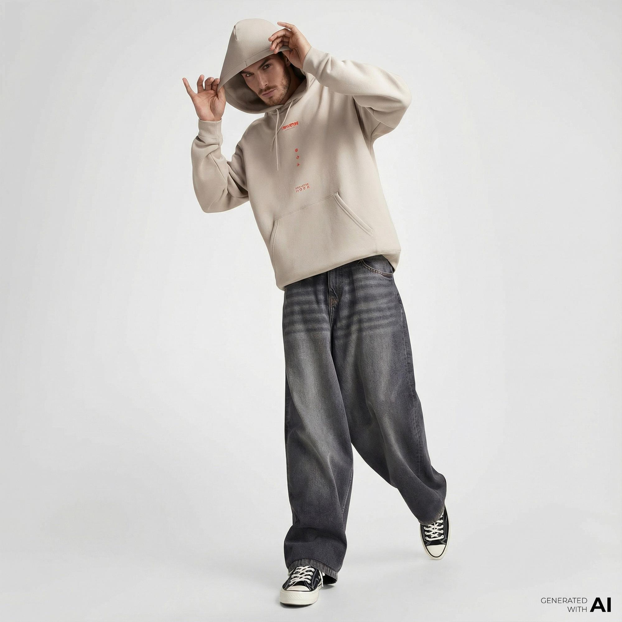 Converse Erkek Loose Fit Bej Hoodie