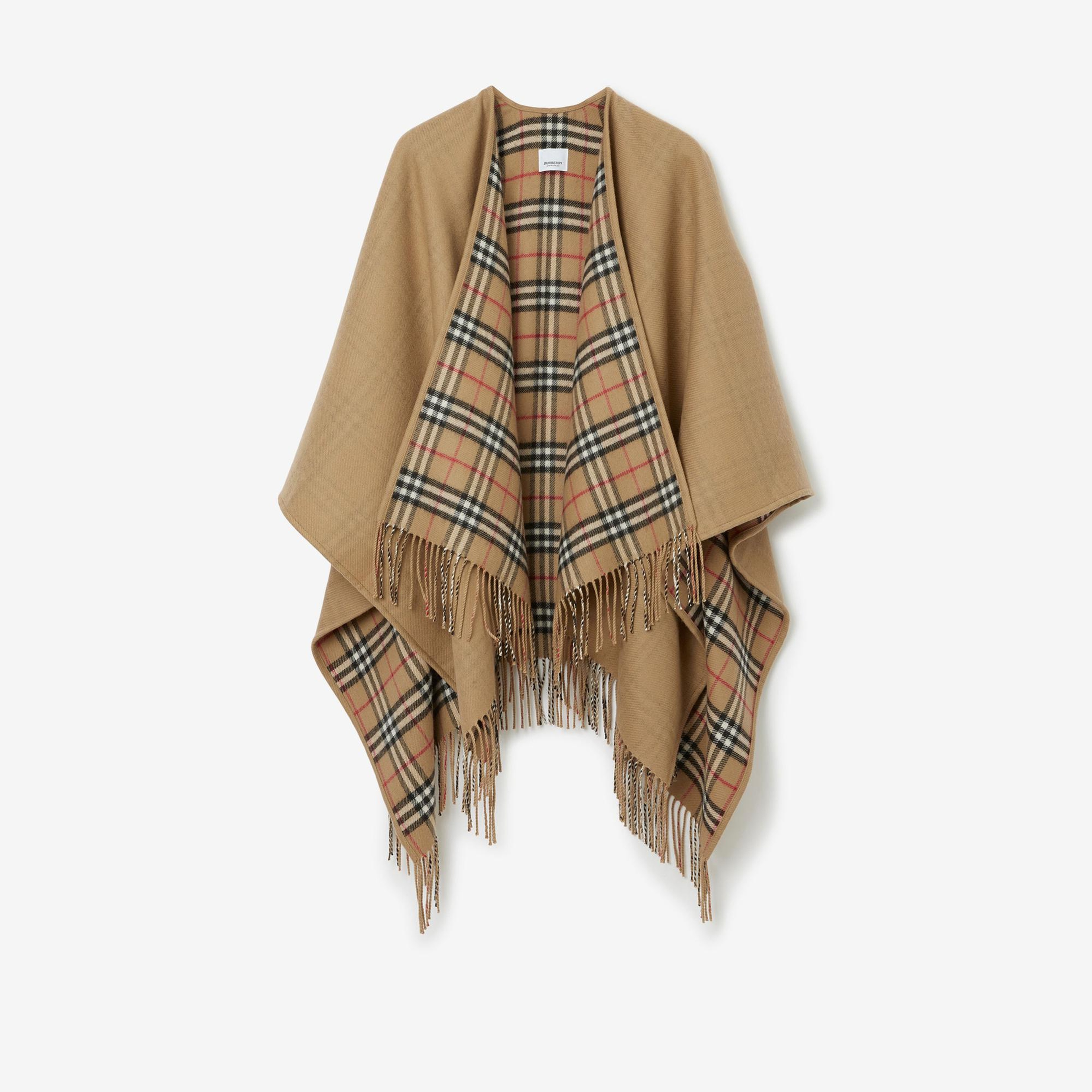 Burberry Reversible Check Yün Kadın Bej Panço