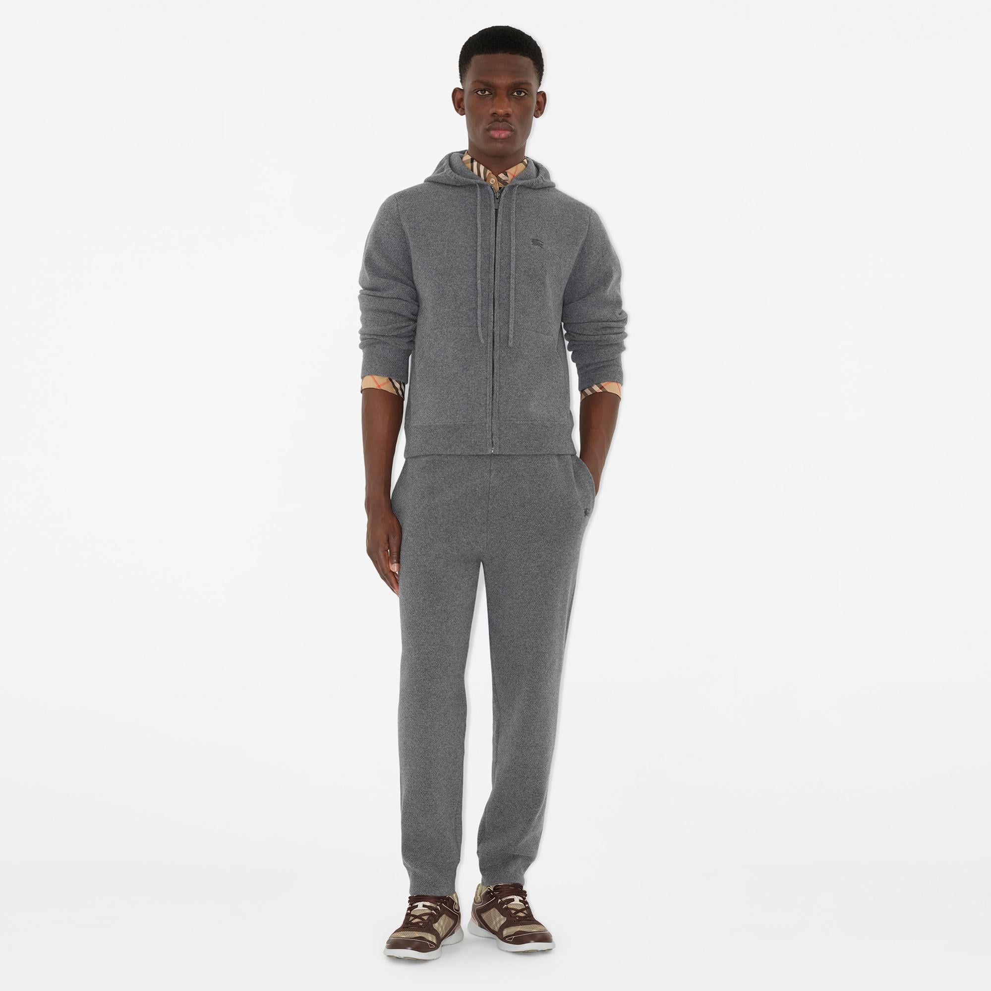 Burberry Cashmere Blend Zip Erkek Gri Hoodie