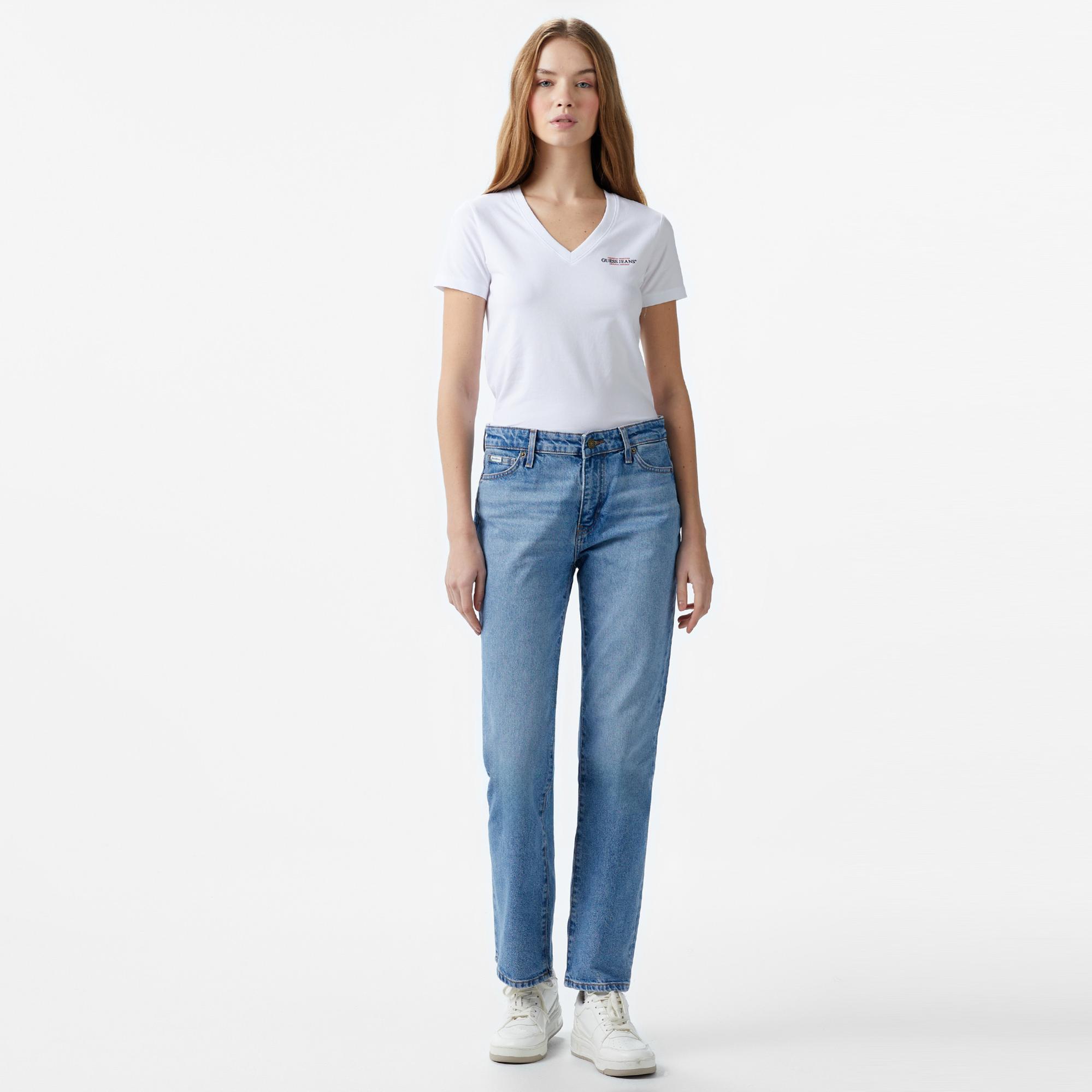 Guess Slim Mini Mid Organic Stretch Jersey 180 Kadın Beyaz T-Shirt