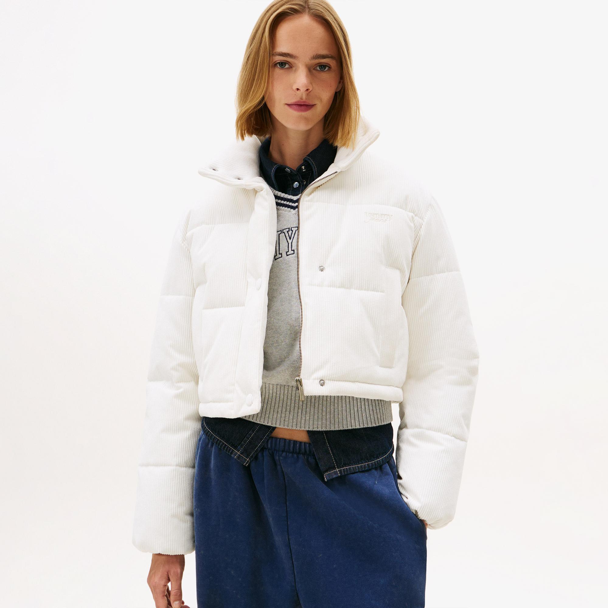Tommy Jeans Cord Kadın Puffer Beyaz Mont