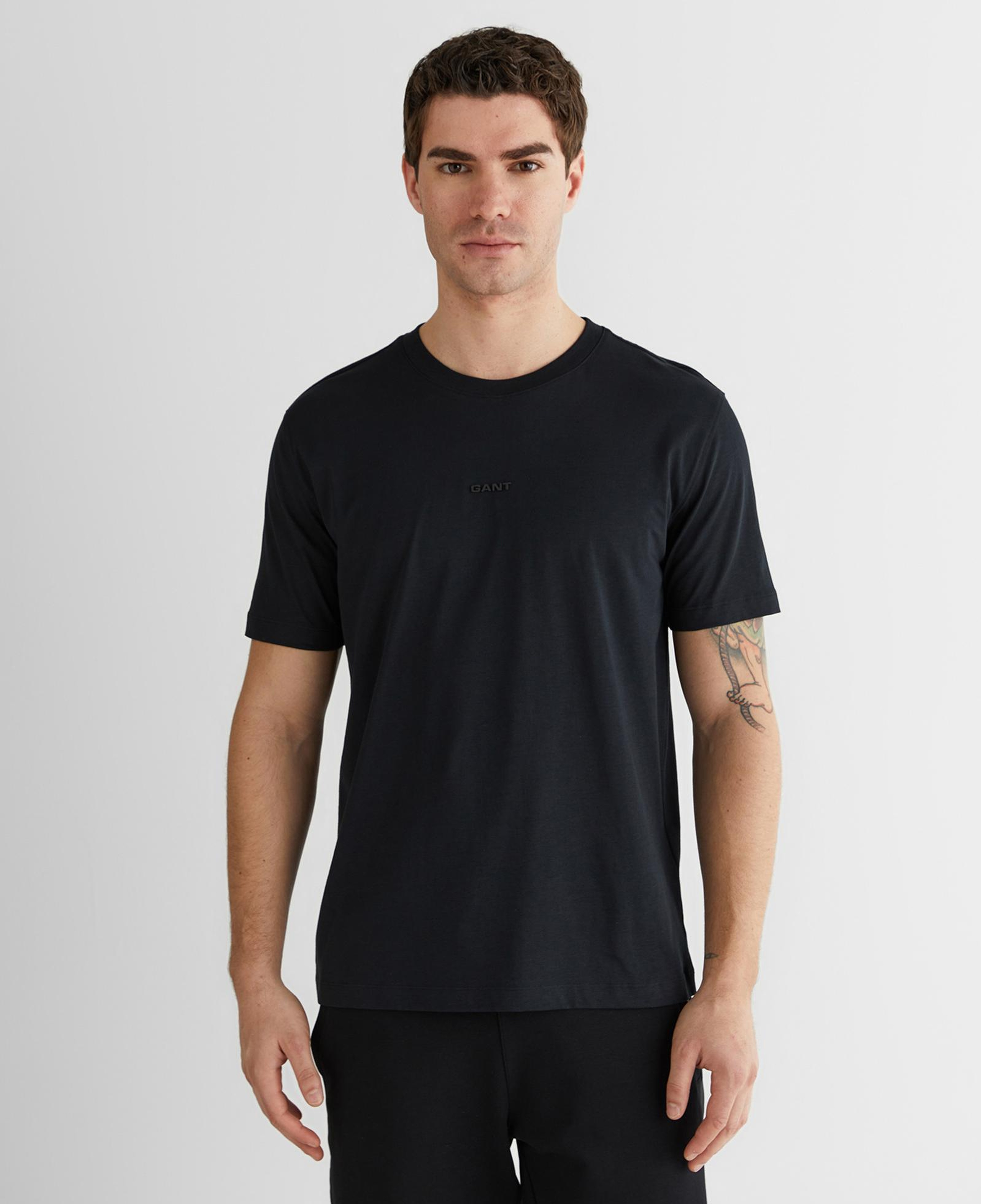 GANT Erkek Siyah Baskılı Kısa Kollu T-Shirt