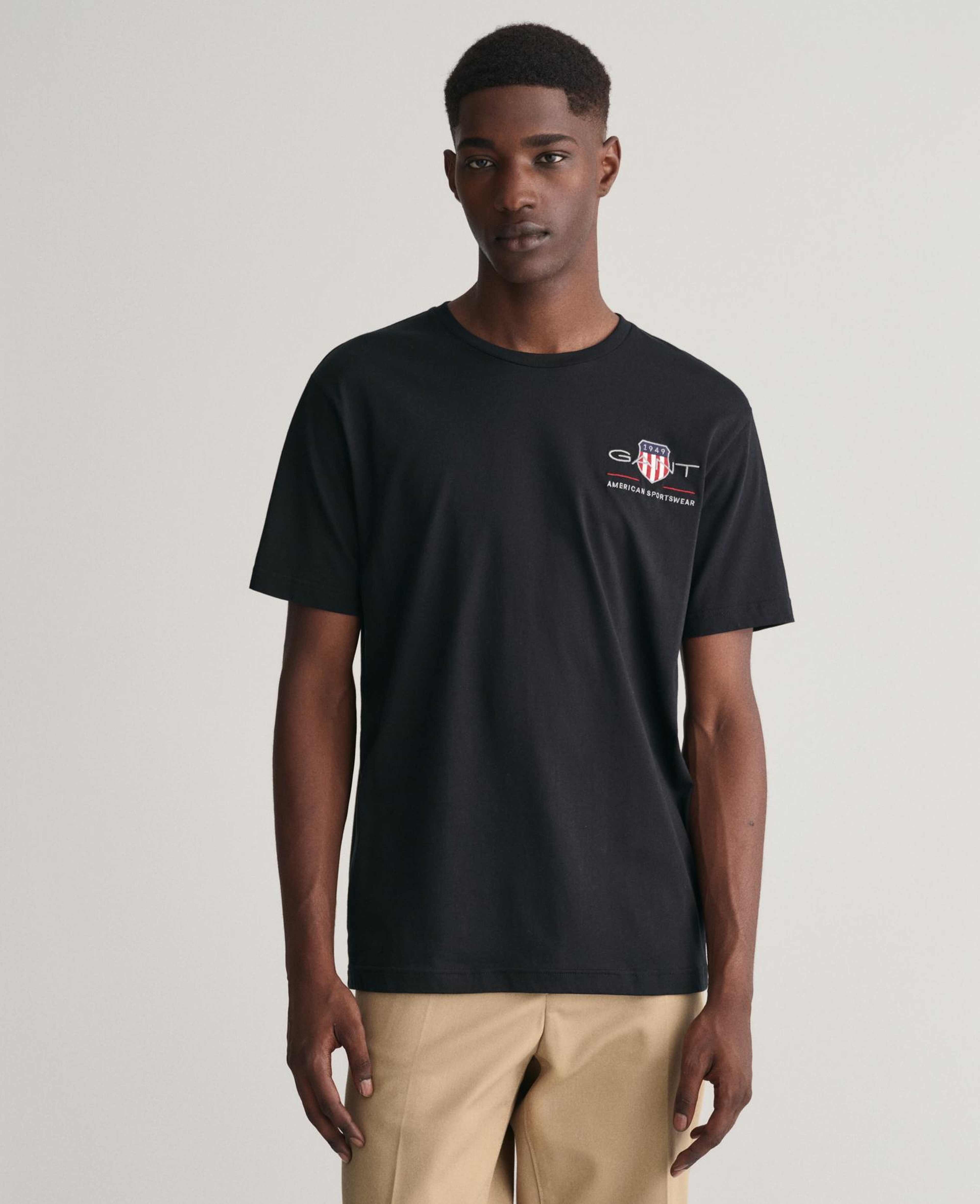 GANT Erkek Siyah Regular Fit Bisiklet Yaka Logolu T-shirt