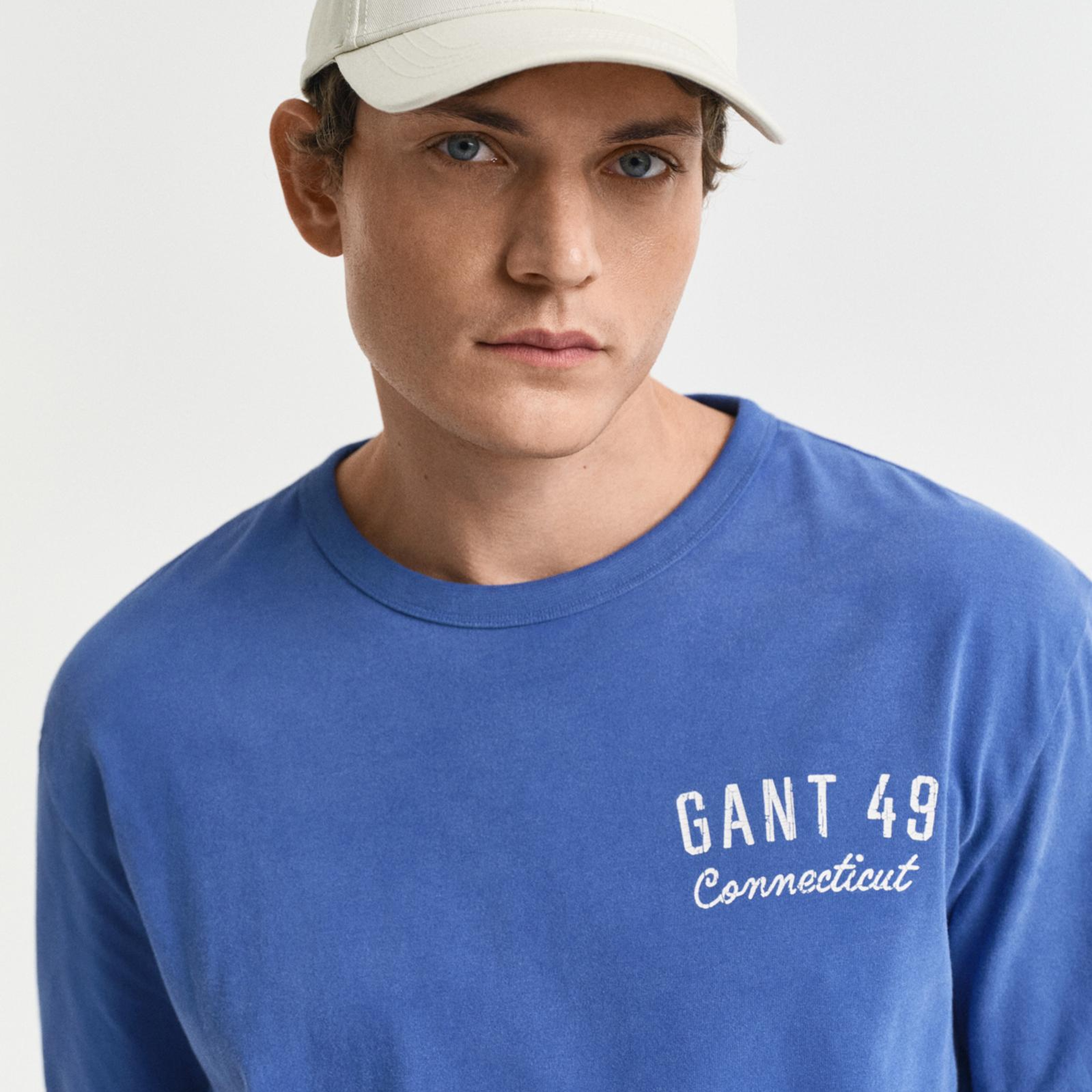 GANT Erkek Mavi Relaxed Fit Bisiklet Yaka Logolu T-Shirt