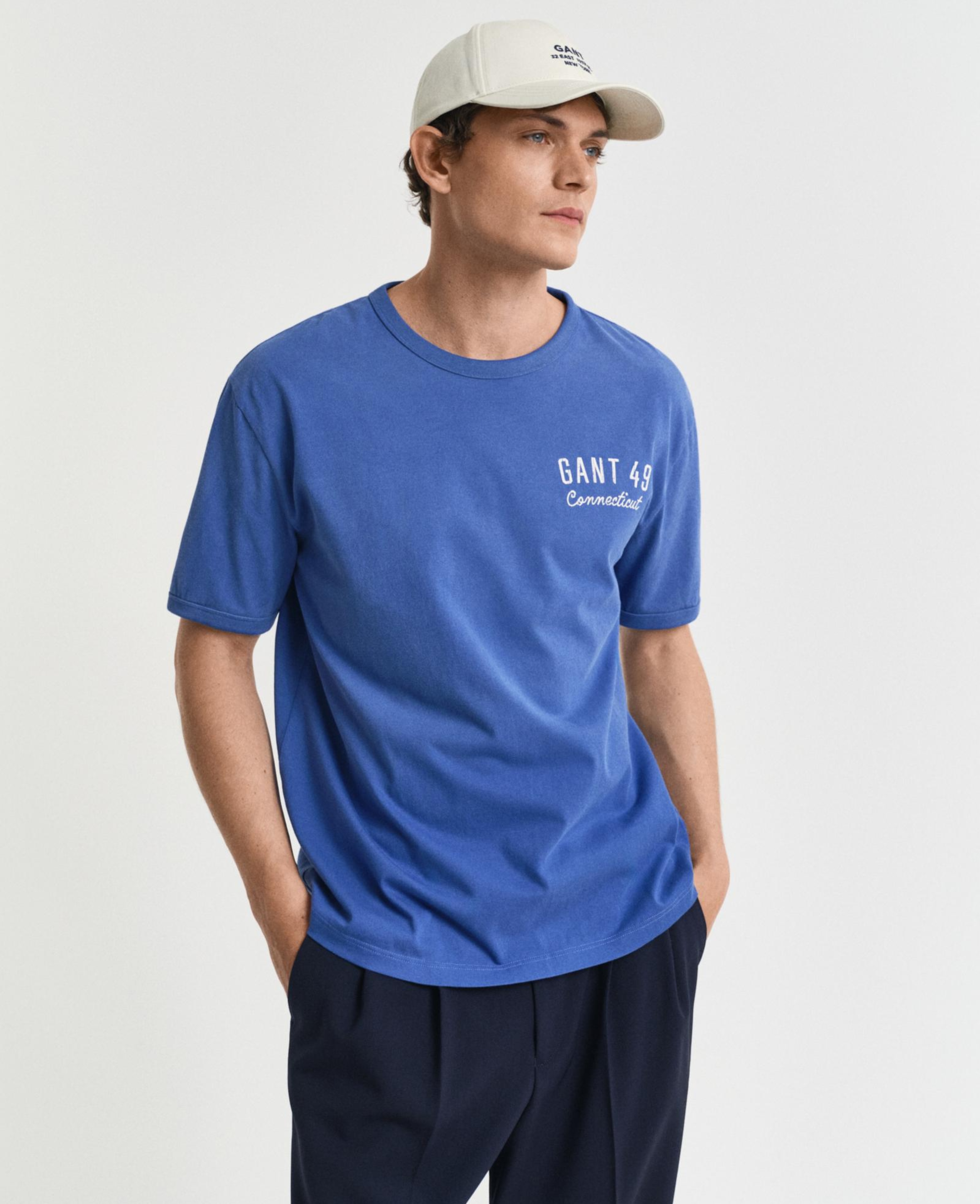 GANT Erkek Mavi Relaxed Fit Bisiklet Yaka Logolu T-Shirt