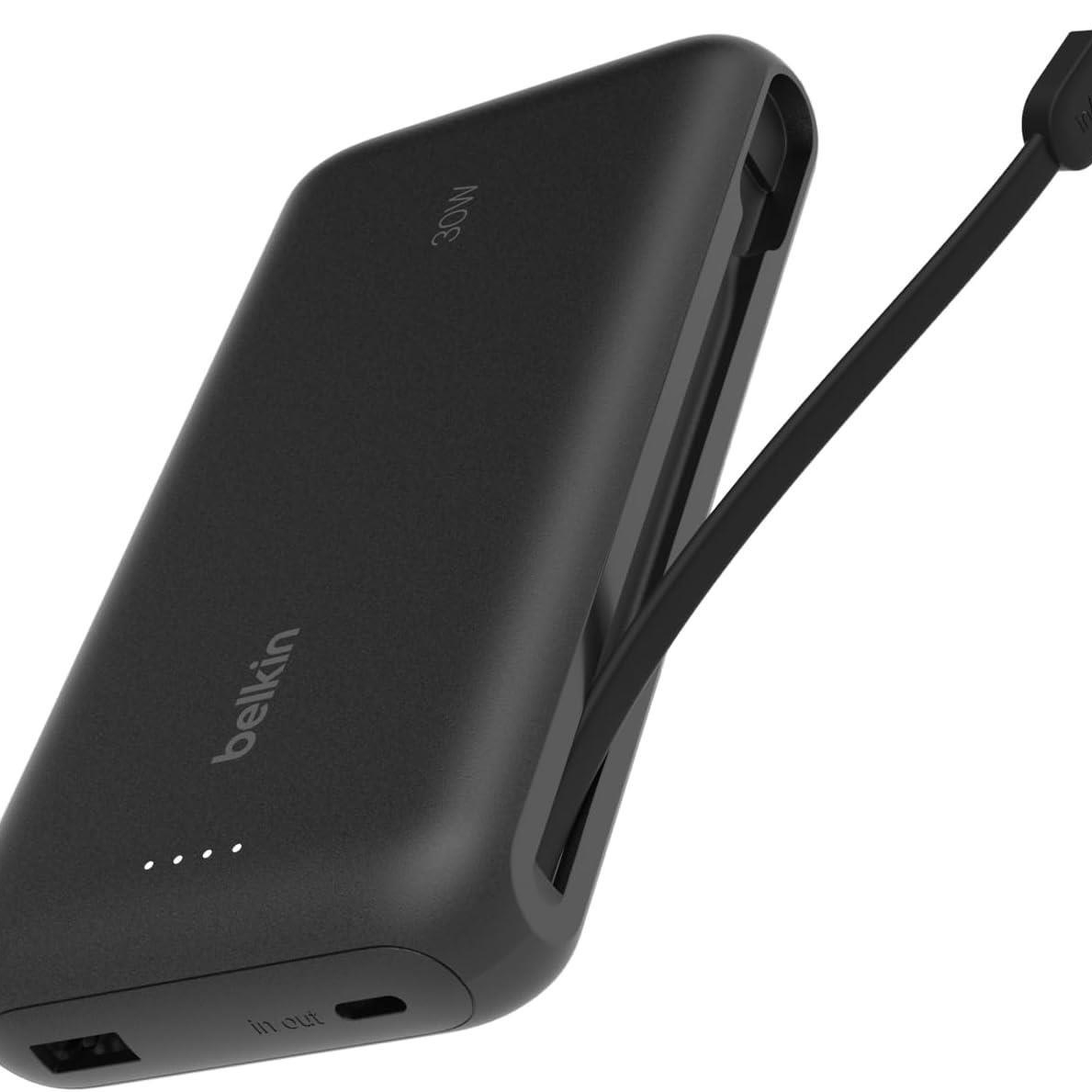 Belkin BoostCharge Powerbank, 20K Entegre Kablolu Taşınabilir Güç Kaynağı, 30 W Güç İletimli Hızlı Şarj, USB-C, Siyah