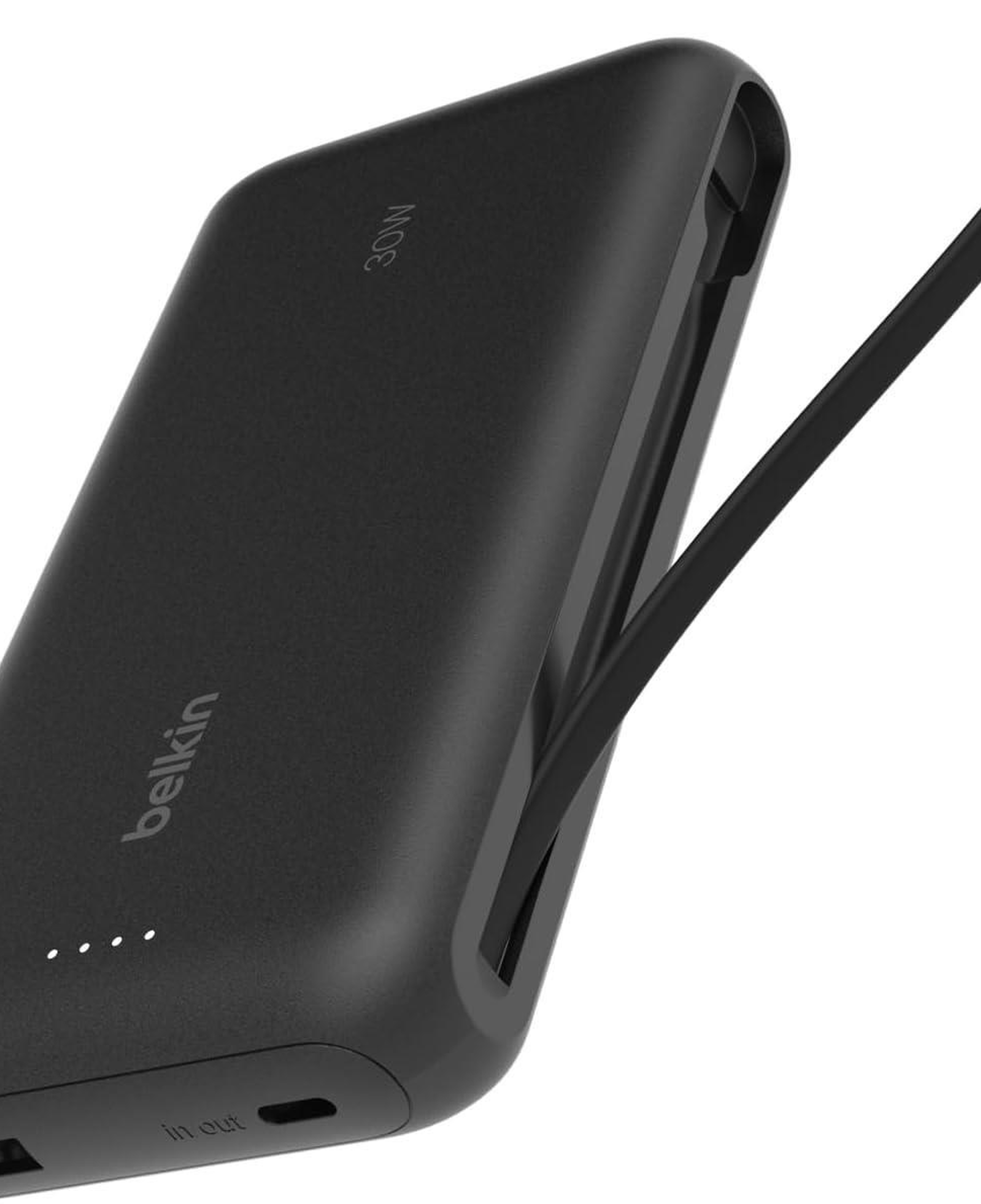 Belkin BoostCharge Powerbank, 20K Entegre Kablolu Taşınabilir Güç Kaynağı, 30 W Güç İletimli Hızlı Şarj, USB-C, Siyah