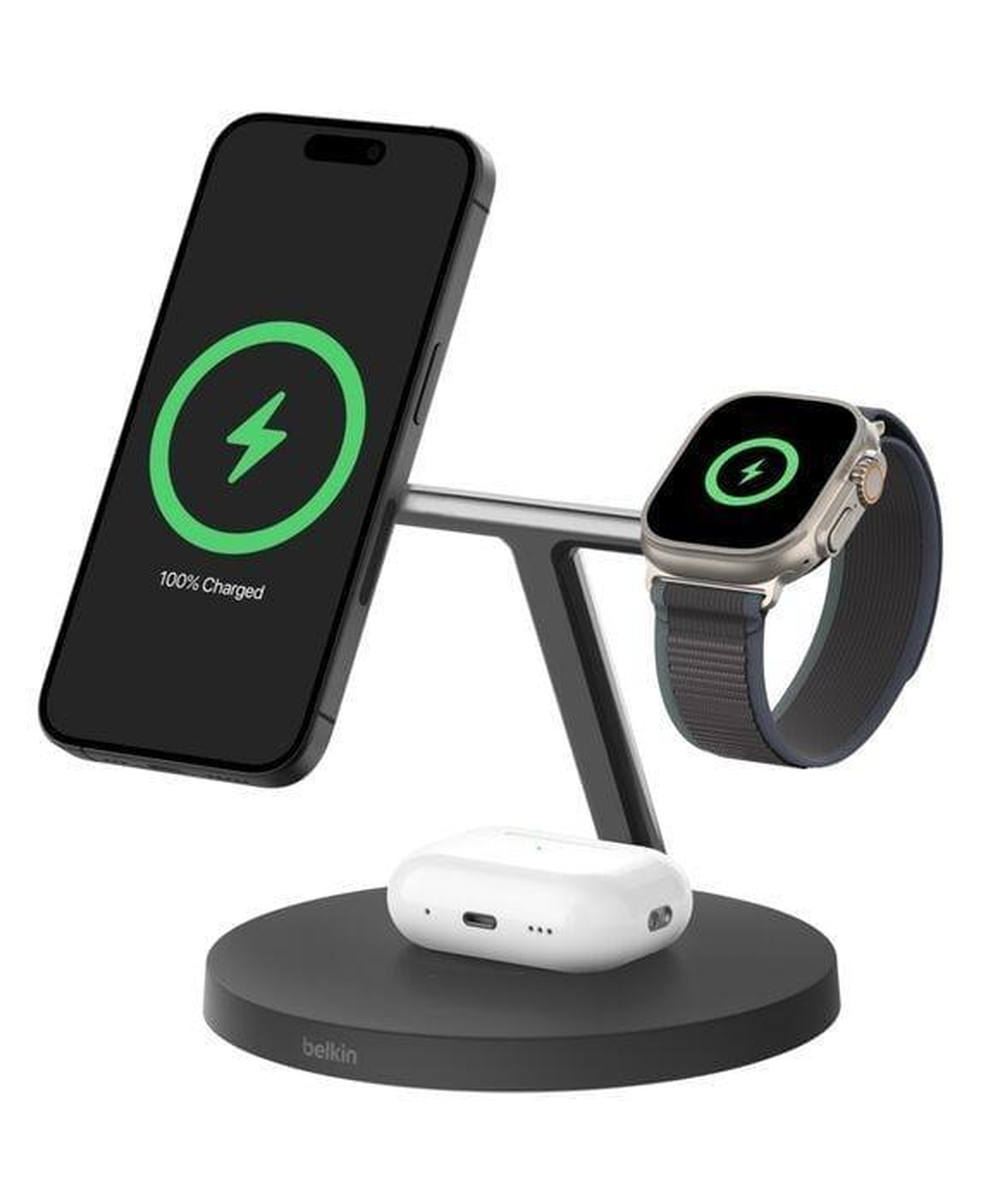 Belkin BoostCharge Pro Qi2 (15 W) 3'ü 1 arada Kablosuz Şarj İstasyonu WIZ032KQBK