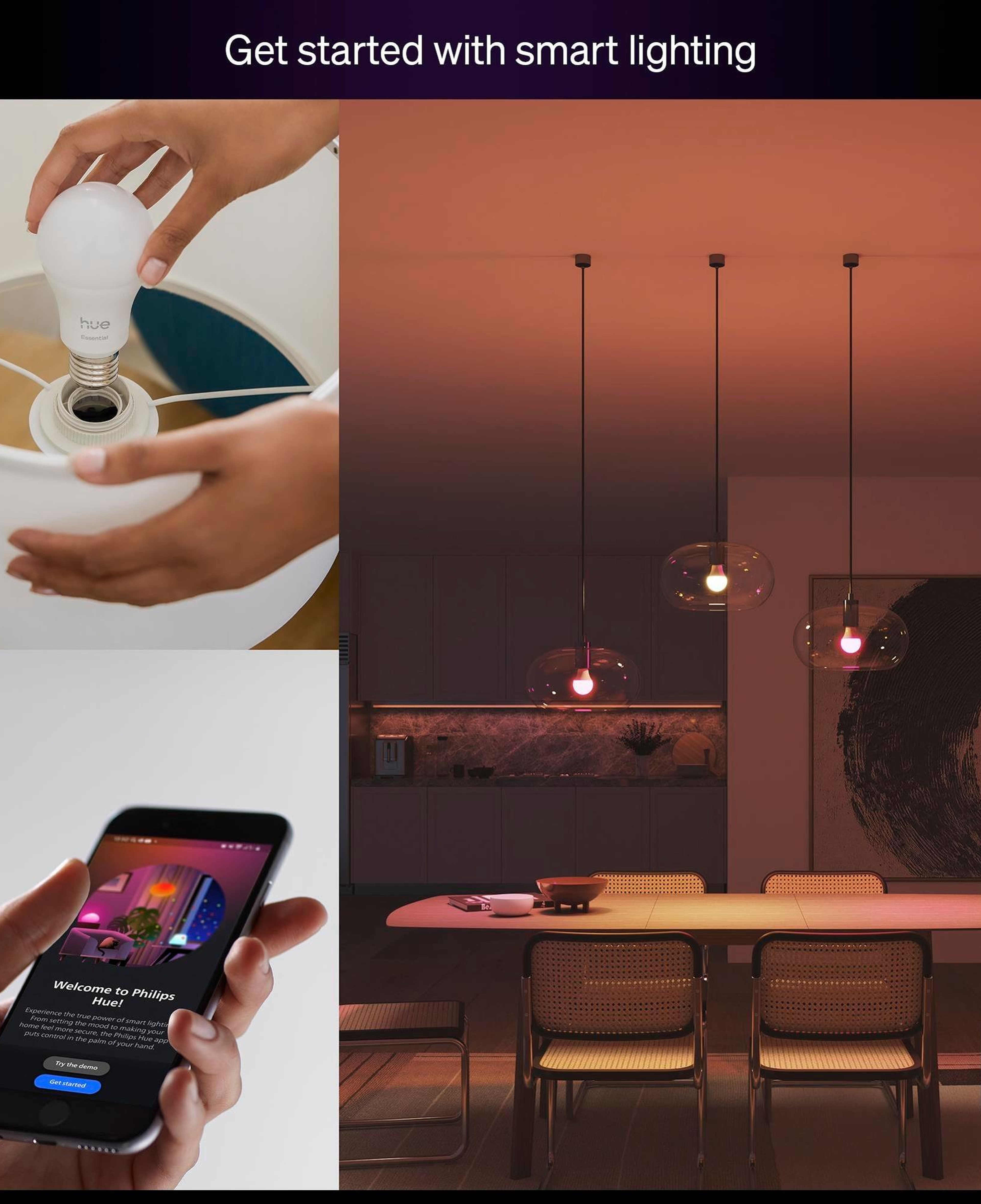 Philips Hue Essential 8W E27 806 Lumen Renkli Akıllı Ampul A60 (2'li Ekopaket)