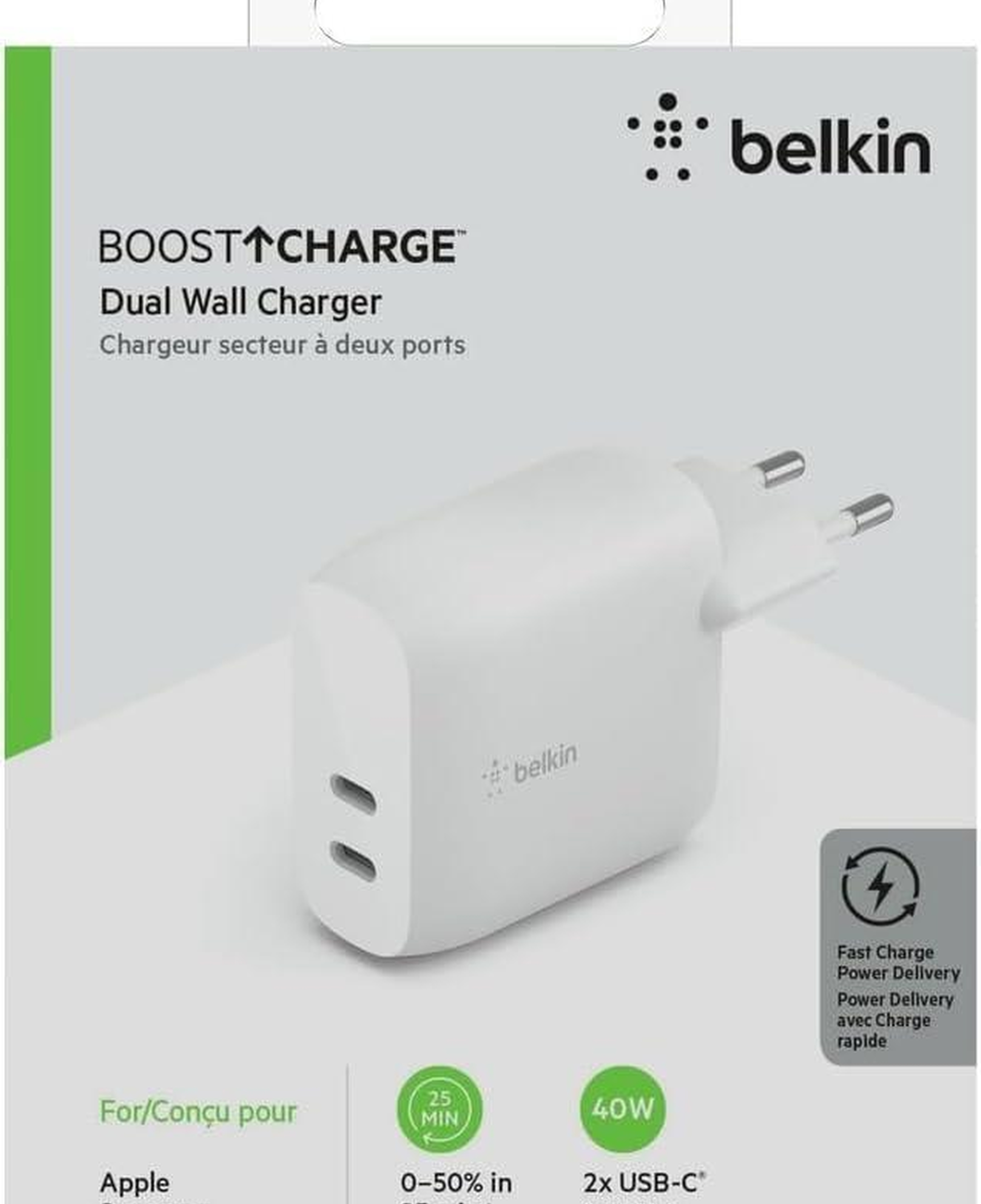 Belkin Çift 20W USB-C PD Duvar Şarj Cihazı 40W
