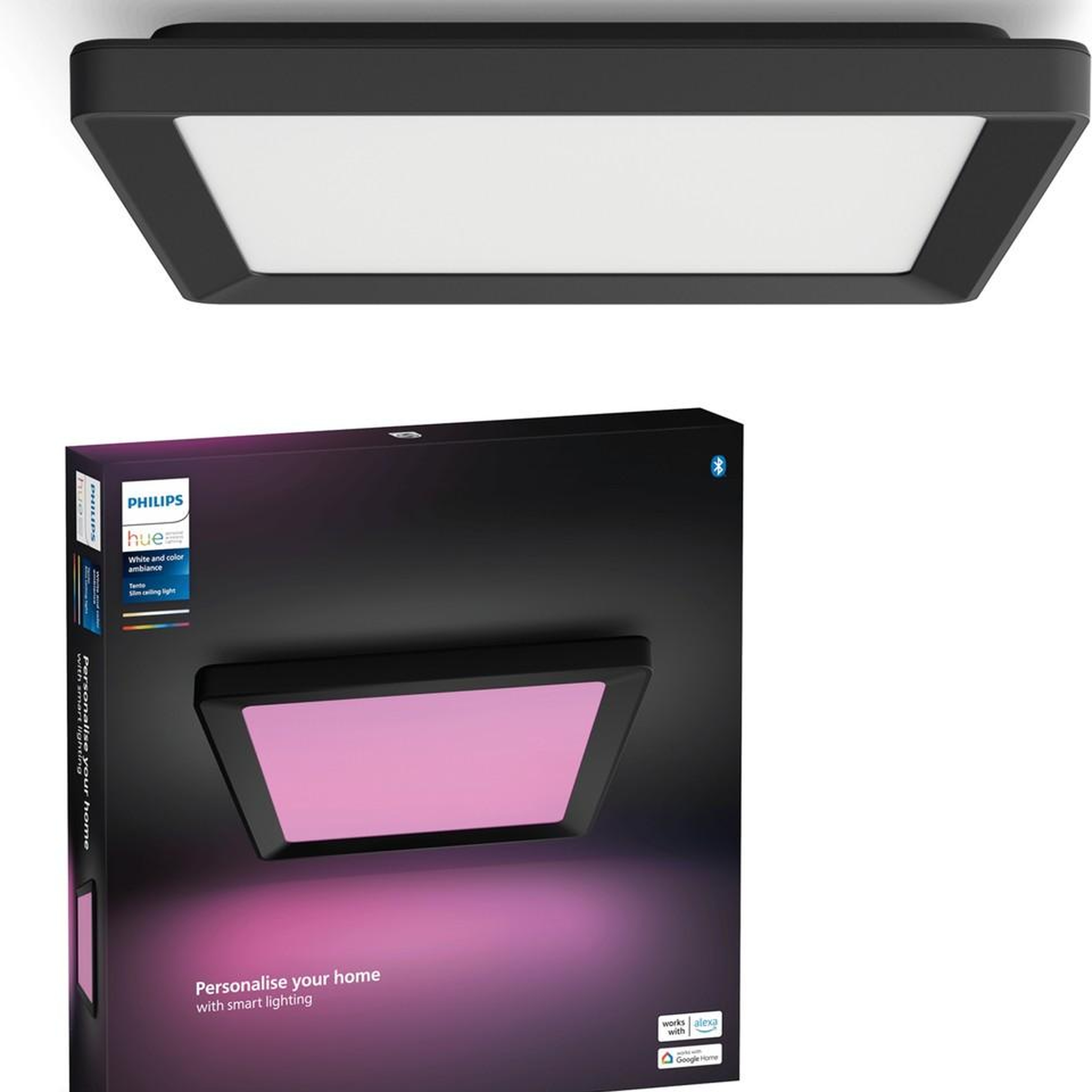 Philips Hue Tento Siyah Sıva Üstü RGB Akıllı LED Panel Tavan Armatürü 30x30cm 1340 Lumen