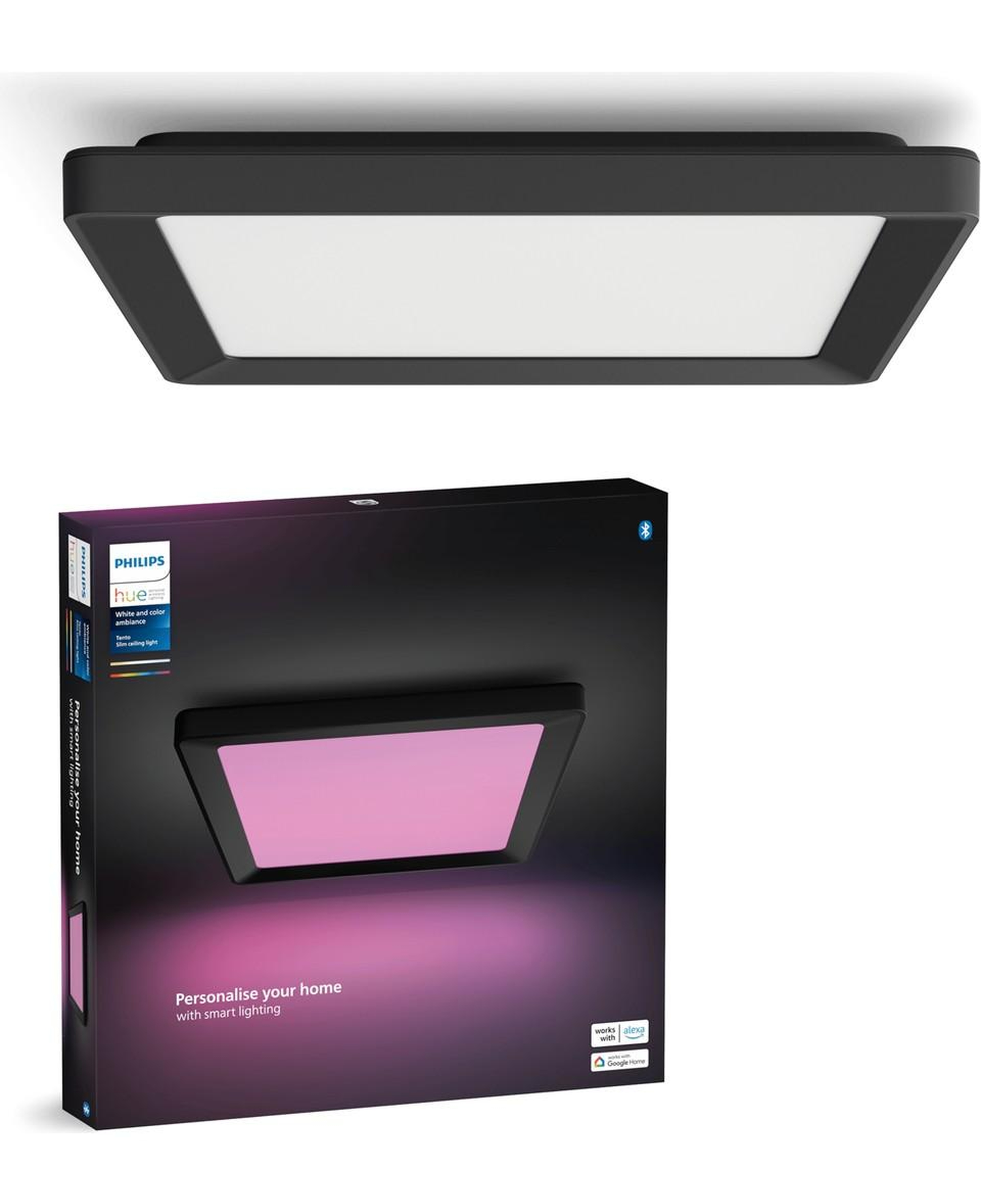 Philips Hue Tento Siyah Sıva Üstü RGB Akıllı LED Panel Tavan Armatürü 30x30cm 1340 Lumen