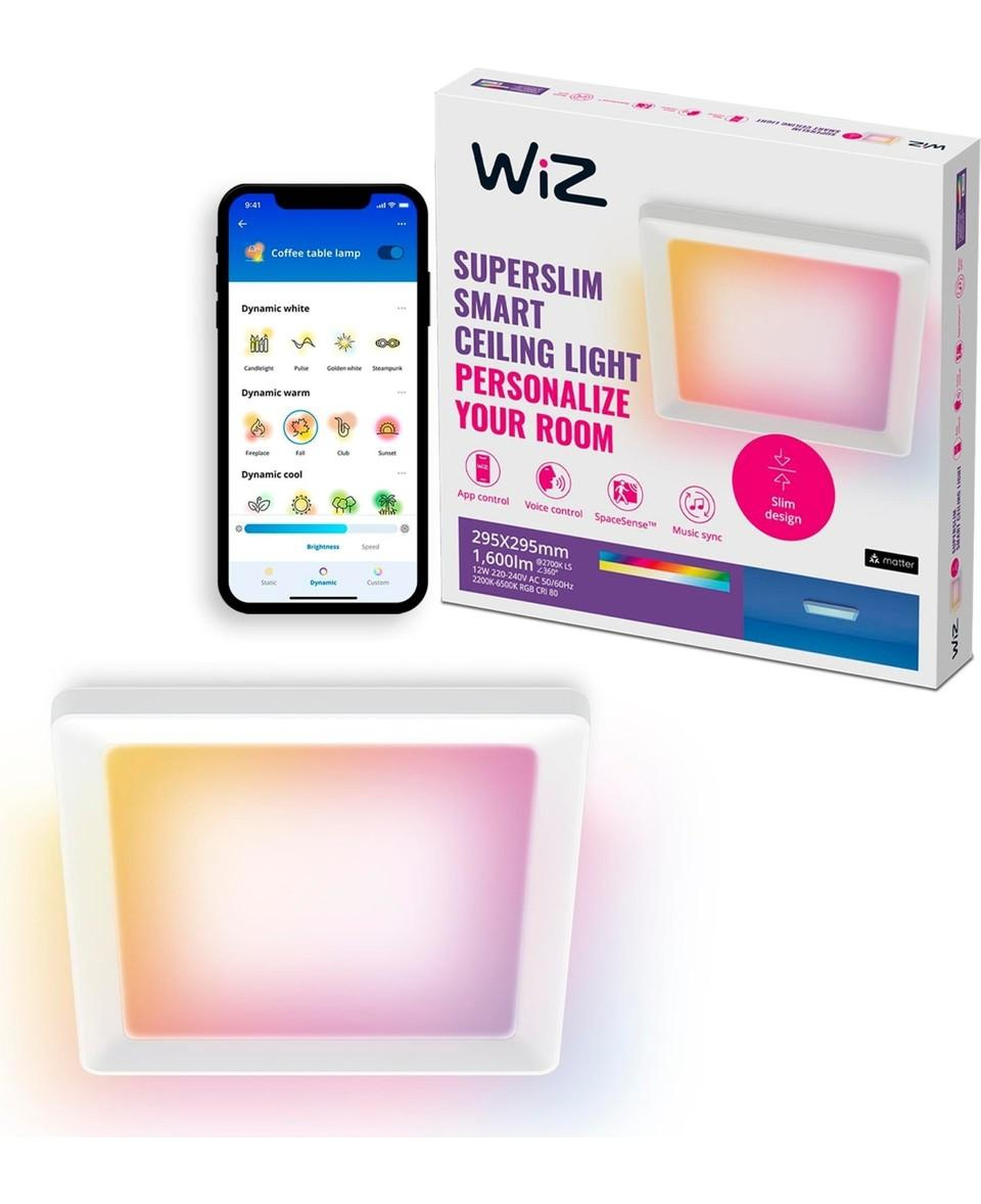 Wiz Beyaz Akıllı Sıva Üstü Rgb Kare Panel Tavan Armatürü 12W
