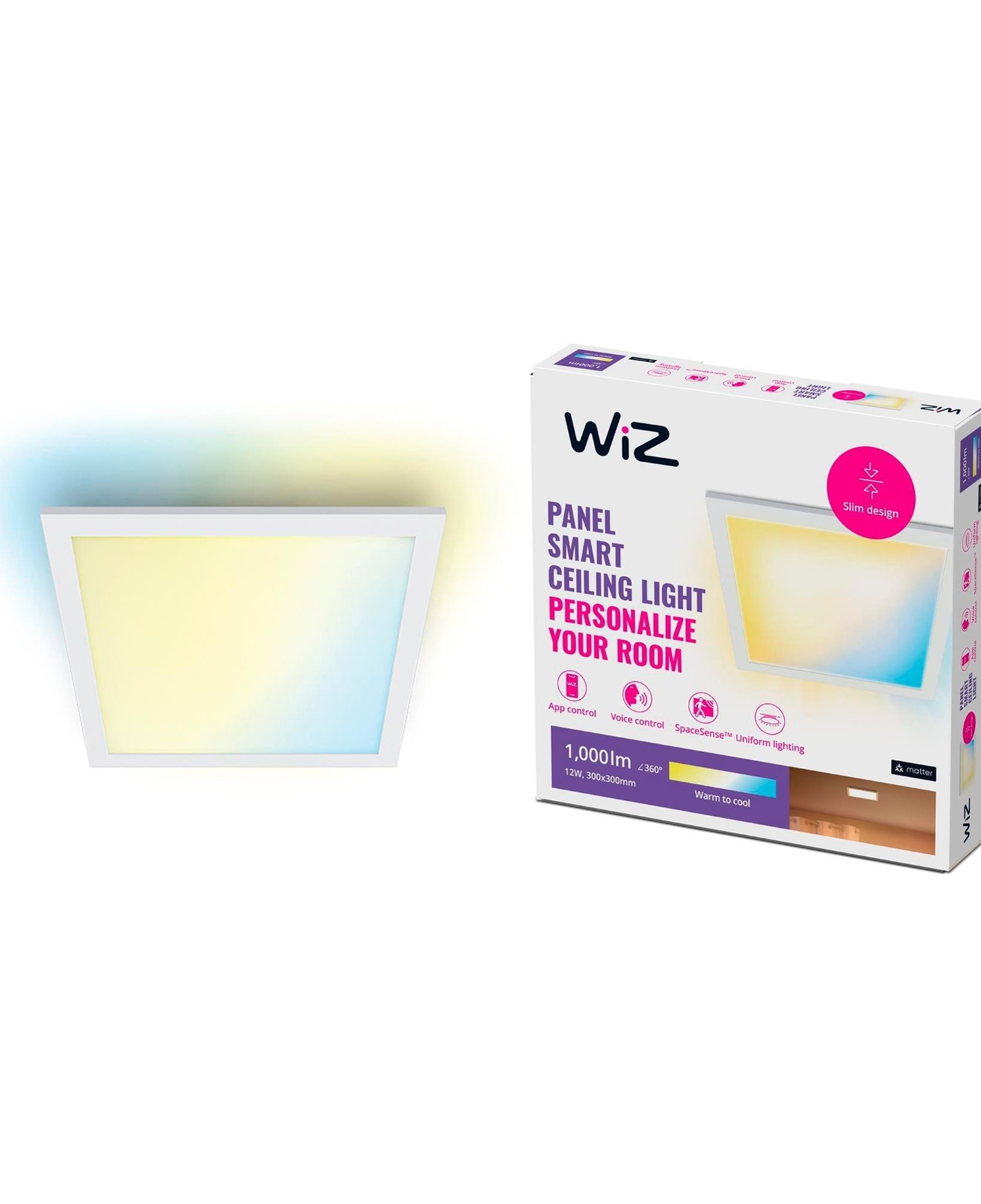 Wiz Beyaz Akıllı Sıva Üstü Sarı-Beyaz Ambiyans Kare Panel Tavan Armatürü 12W