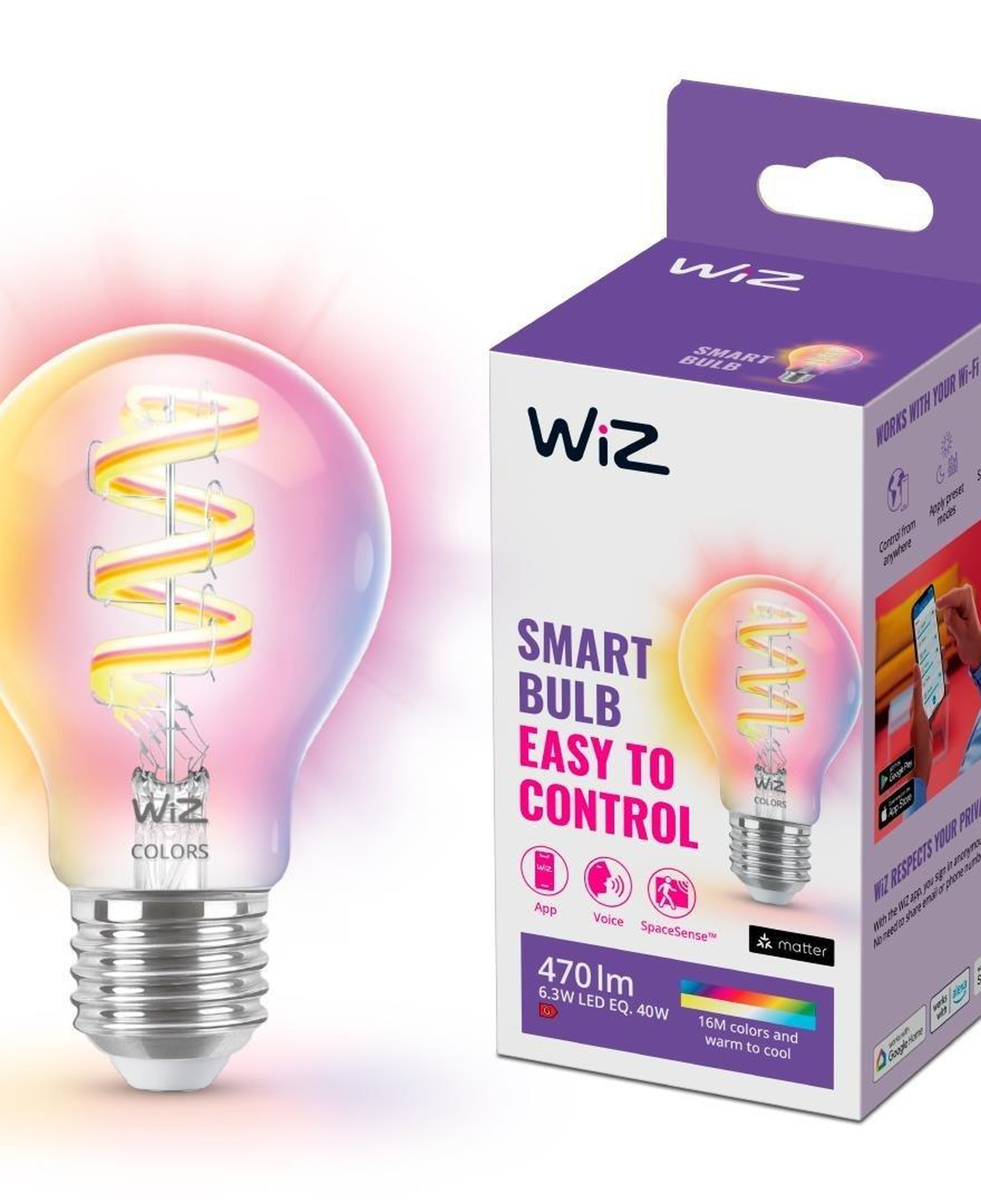 Wiz RGB Filament Şeffaf 40W A60 E27 Akıllı Ampul