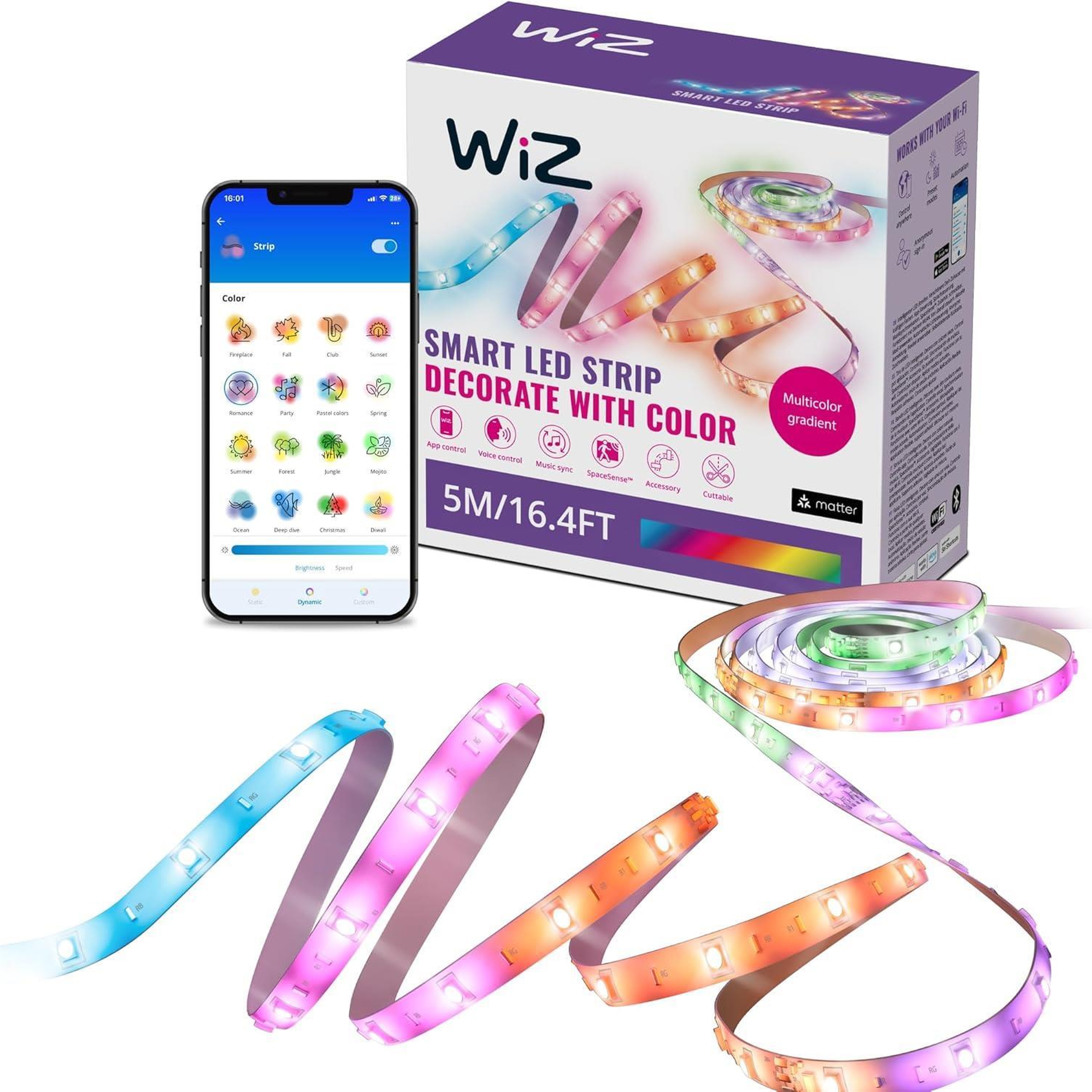 Wiz RGBIC 5 Metre Akıllı Led Şerit (16 Milyon Renk, Wi-Fi Kontrollü) - Google Home, Alexa and HomeKit