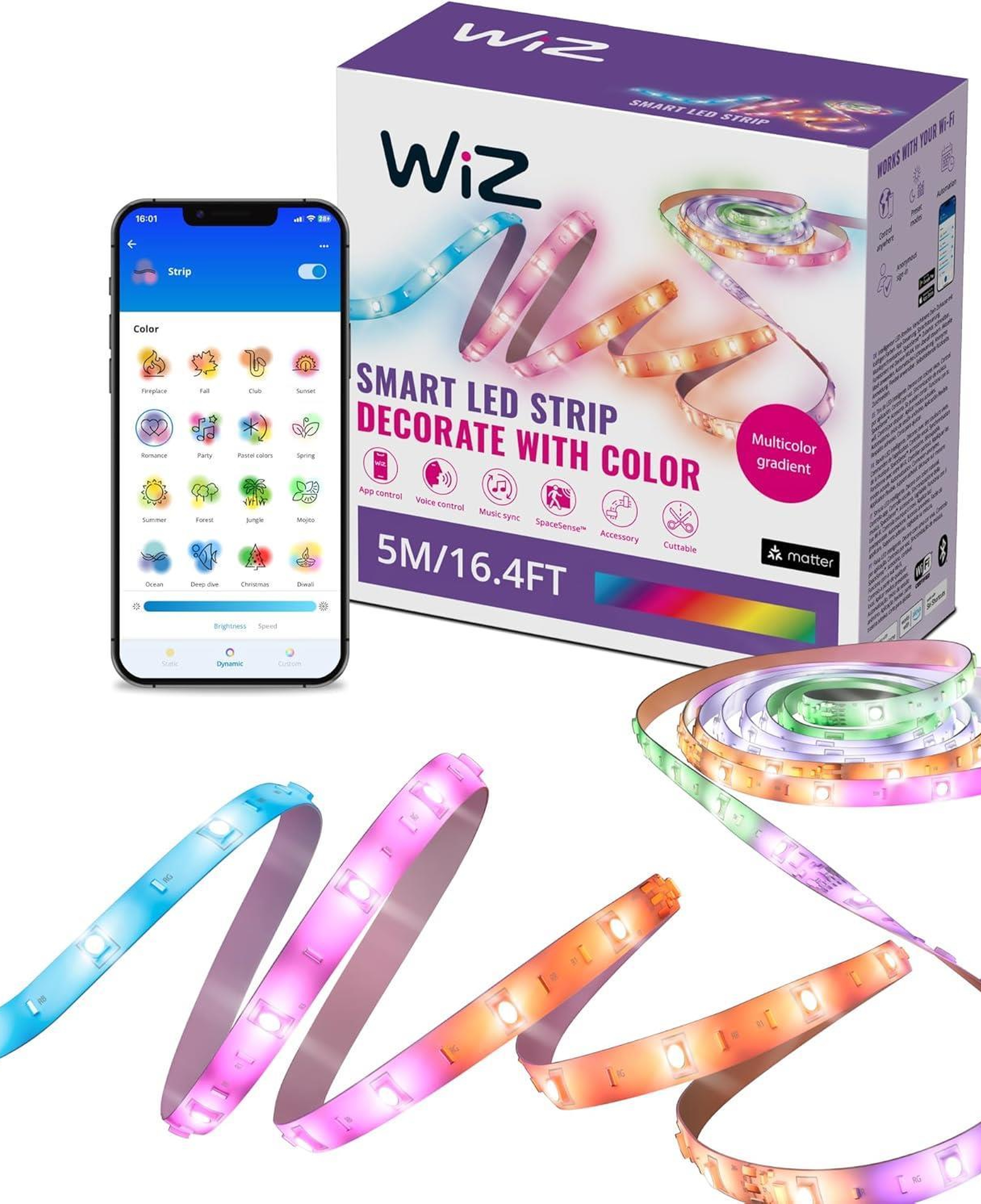 Wiz RGBIC 5 Metre Akıllı Led Şerit (16 Milyon Renk, Wi-Fi Kontrollü) - Google Home, Alexa and HomeKit
