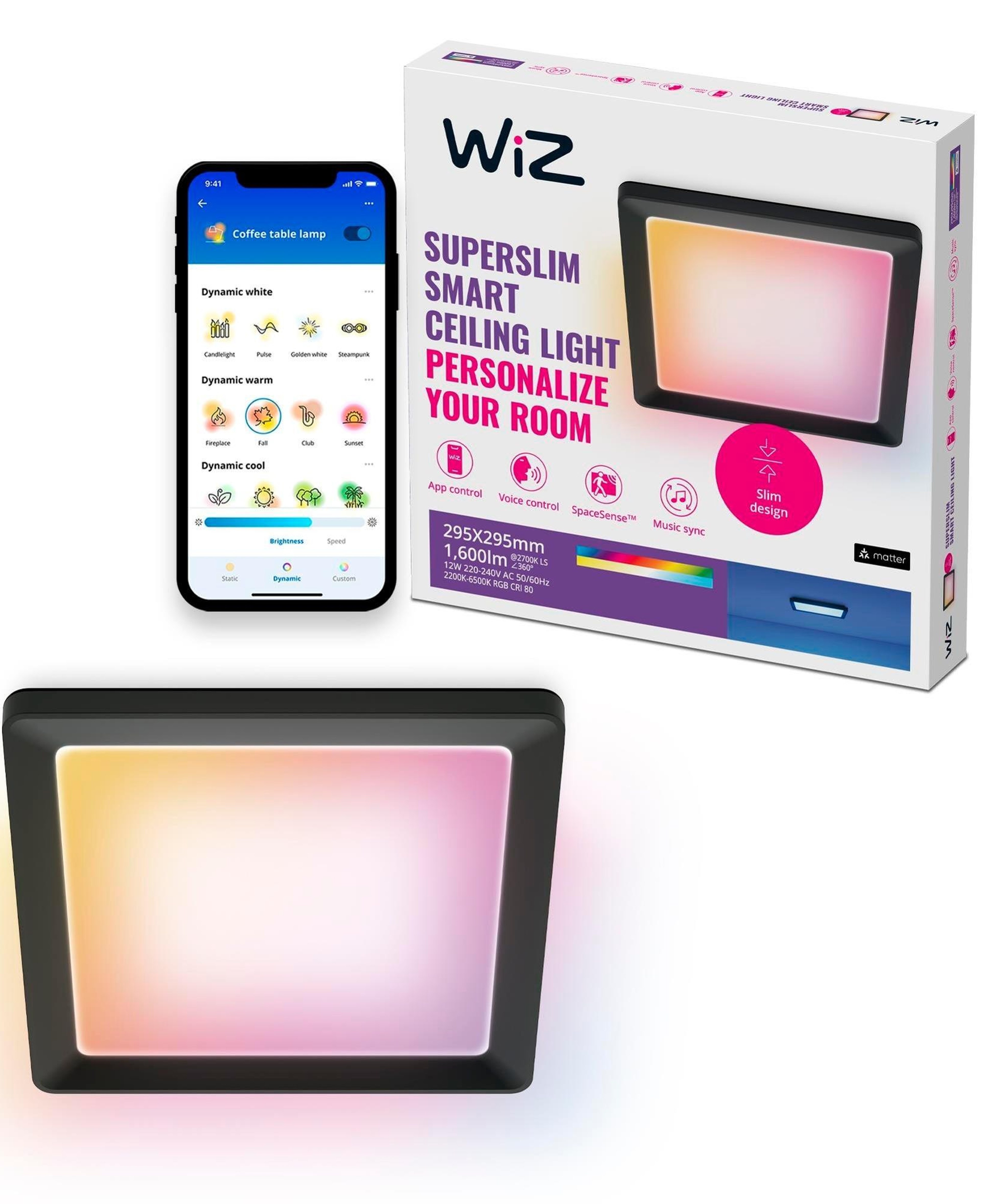 Wiz Siyah Akıllı Sıva Üstü RGB Kare Panel Tavan Armatürü 12W