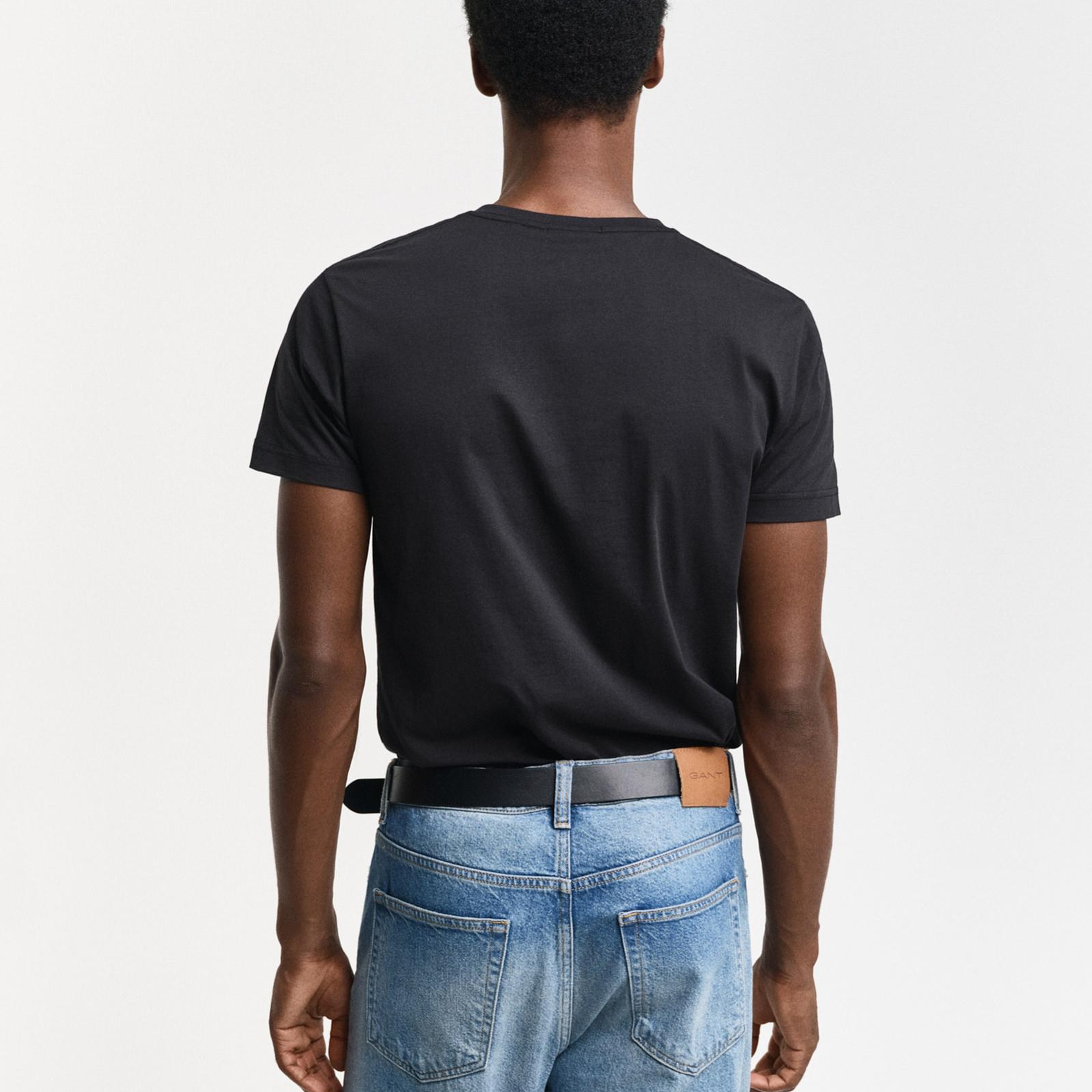 GANT Erkek Siyah Slim Fit V Yaka T-Shirt