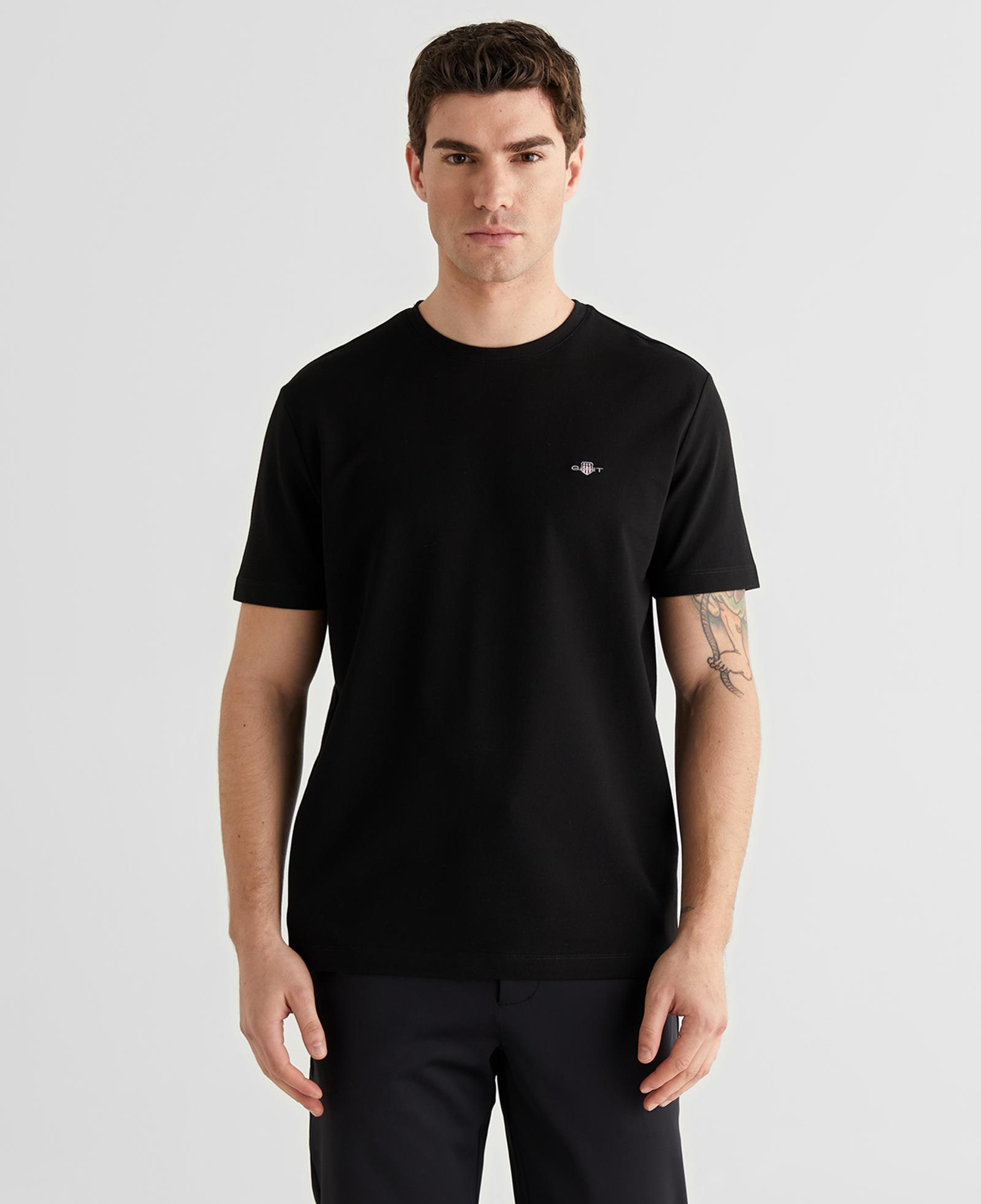 GANT Erkek Siyah Bisiklet Yaka Regular Fit Logolu T-Shirt