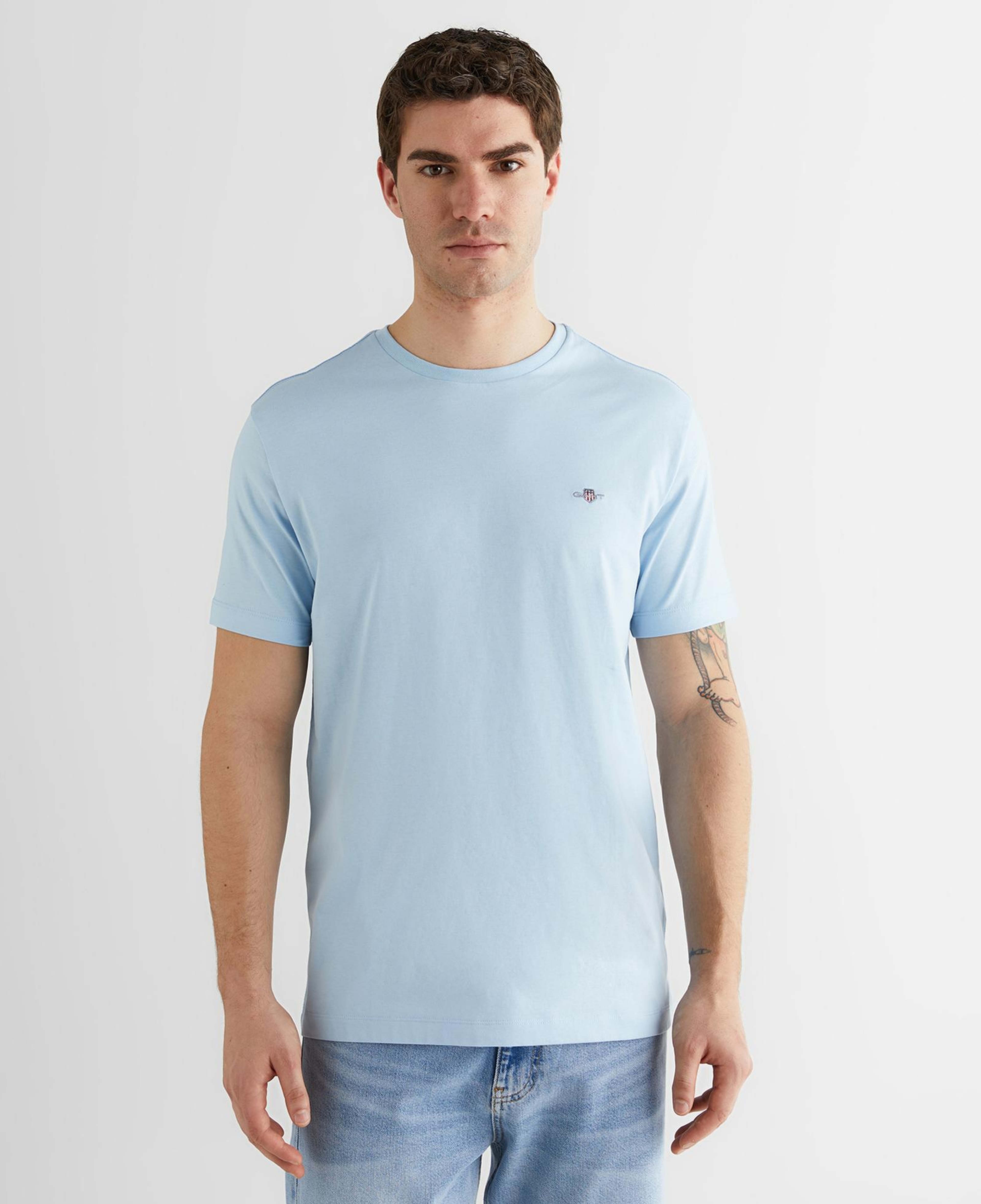GANT Erkek Mavi Bisiklet Yaka Regular Fit Logolu T-Shirt