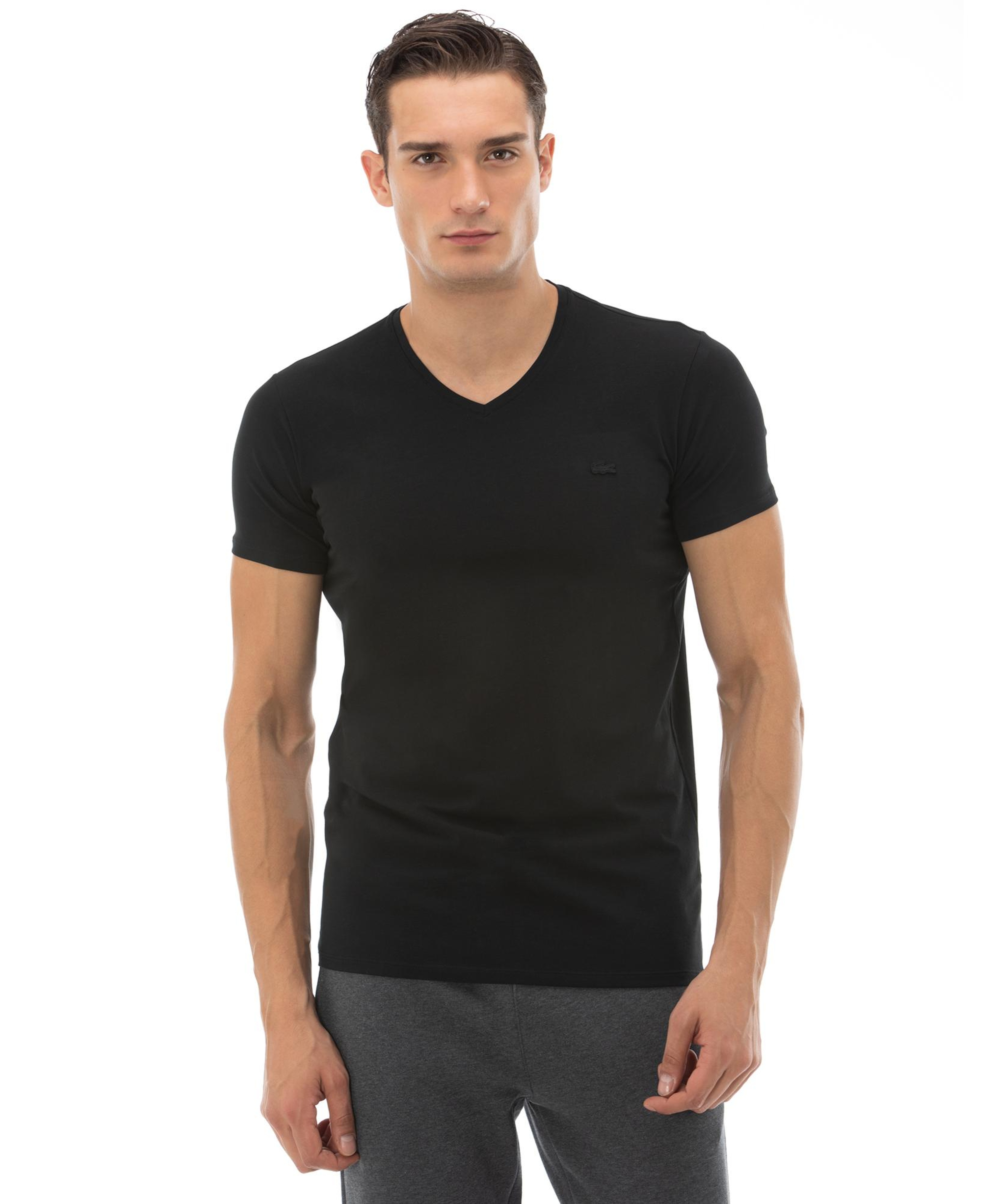 Erkek Slim Fit V Yaka Siyah T-Shirt
